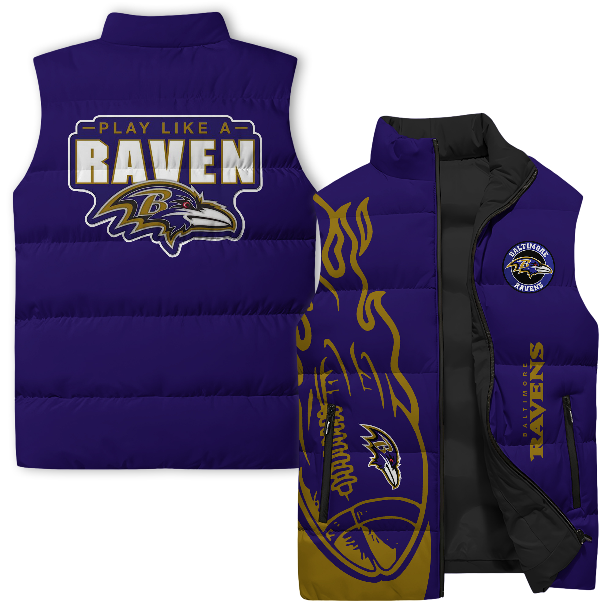Baltimore Ravens NFL Style Sleeveless Puffer Jacket For Fans