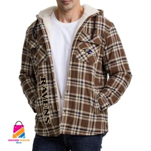 Baltimore Ravens NFL Style Zip Fleece Flannel Jacket For Fans