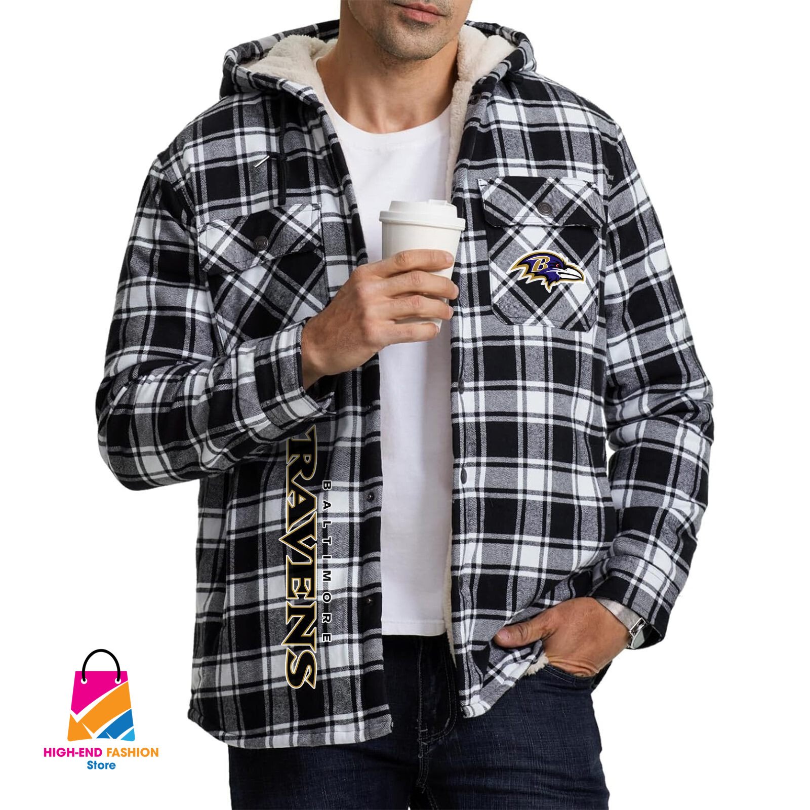 Baltimore Ravens NFL Style Zip Fleece Flannel Jacket For Fans