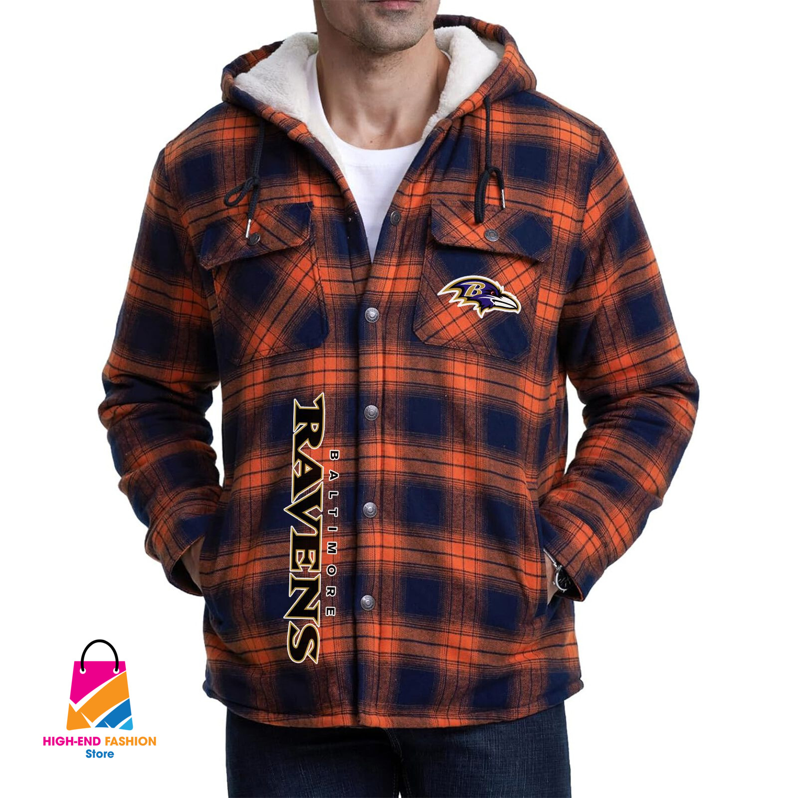 Baltimore Ravens NFL Style Zip Fleece Flannel Jacket For Fans