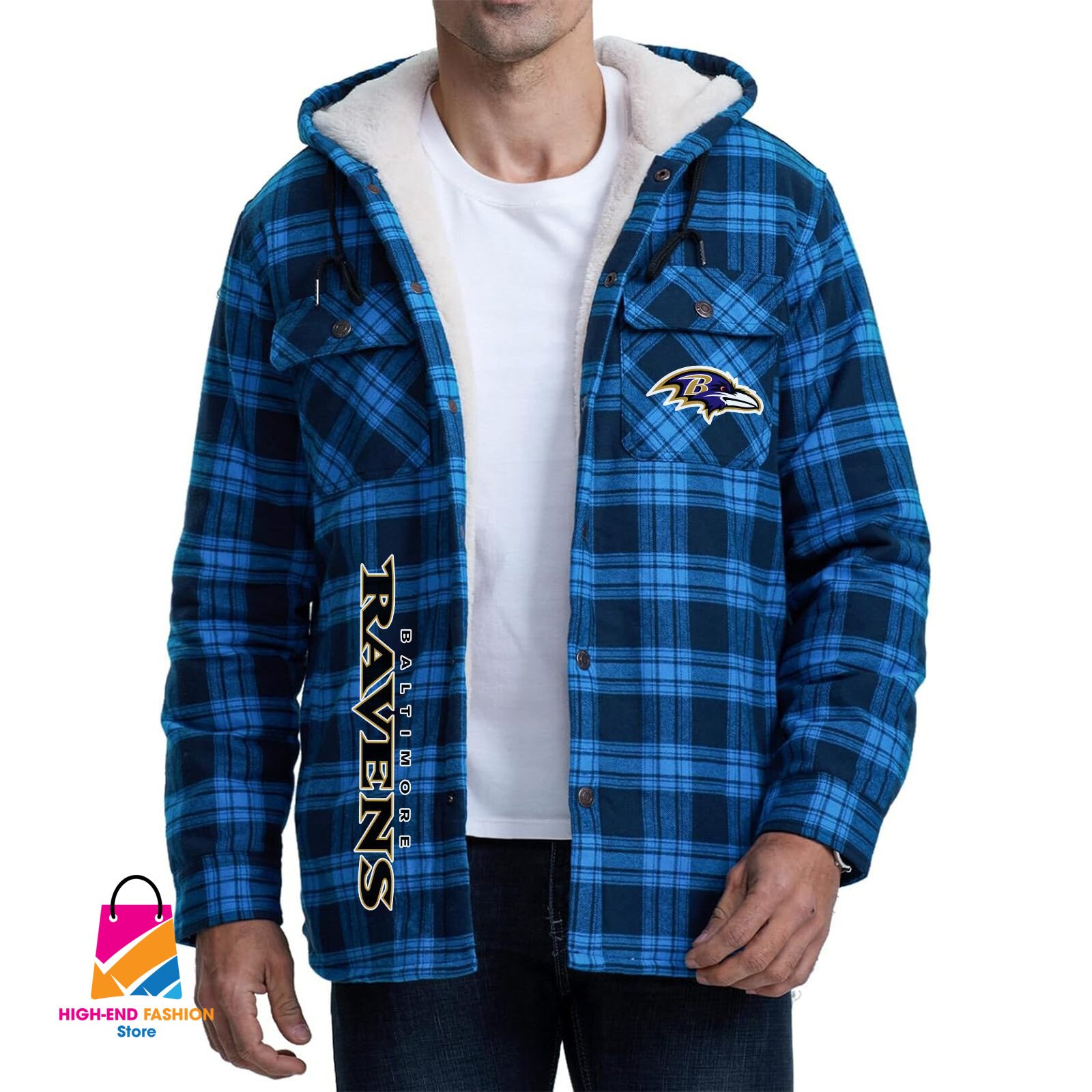 Baltimore Ravens NFL Style Zip Fleece Flannel Jacket For Fans
