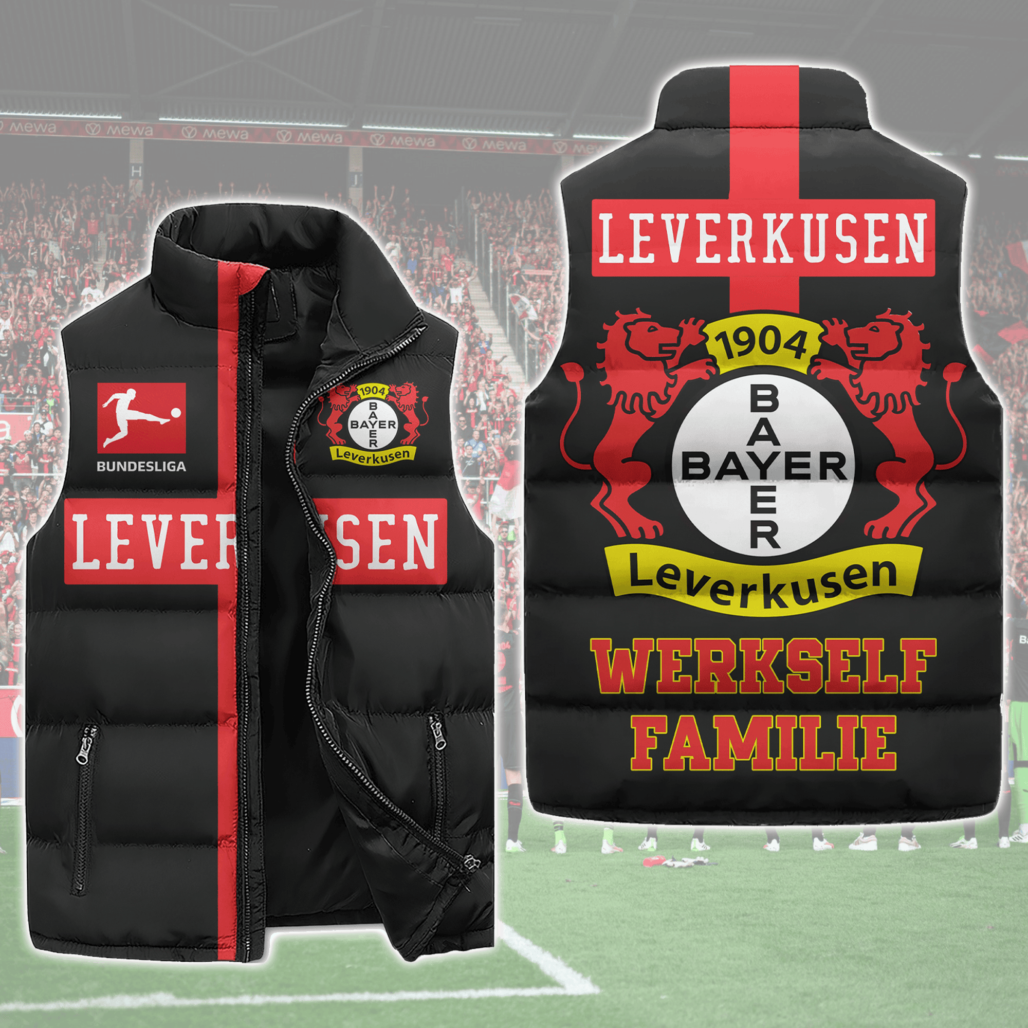 Bayer 04 Leverkusen Bundesliga Style Sleeveless Puffer Jacket For Fans