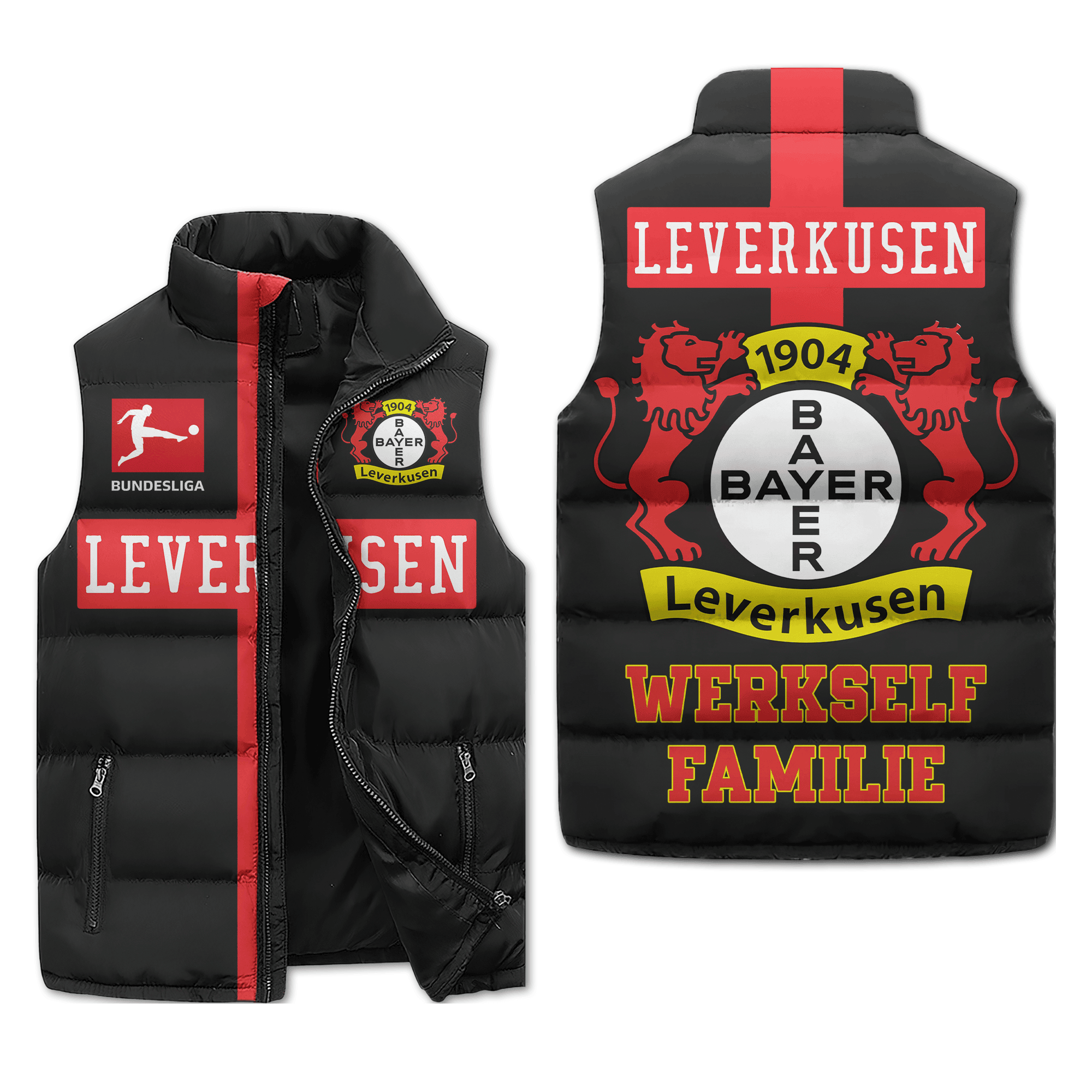 Bayer 04 Leverkusen Bundesliga Style Sleeveless Puffer Jacket For Fans