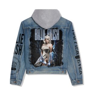 Billie Eilish Music Style Hooded Denim Jacket For Fans