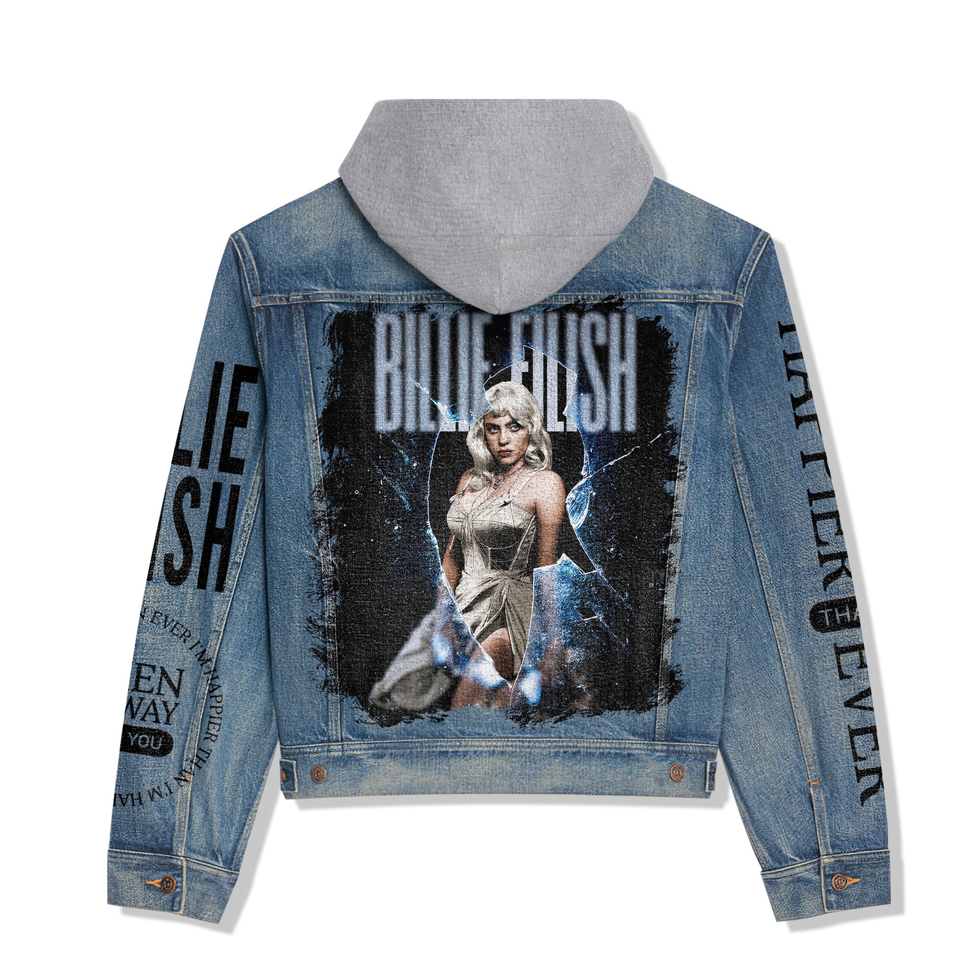 Billie Eilish Music Style Hooded Denim Jacket For Fans