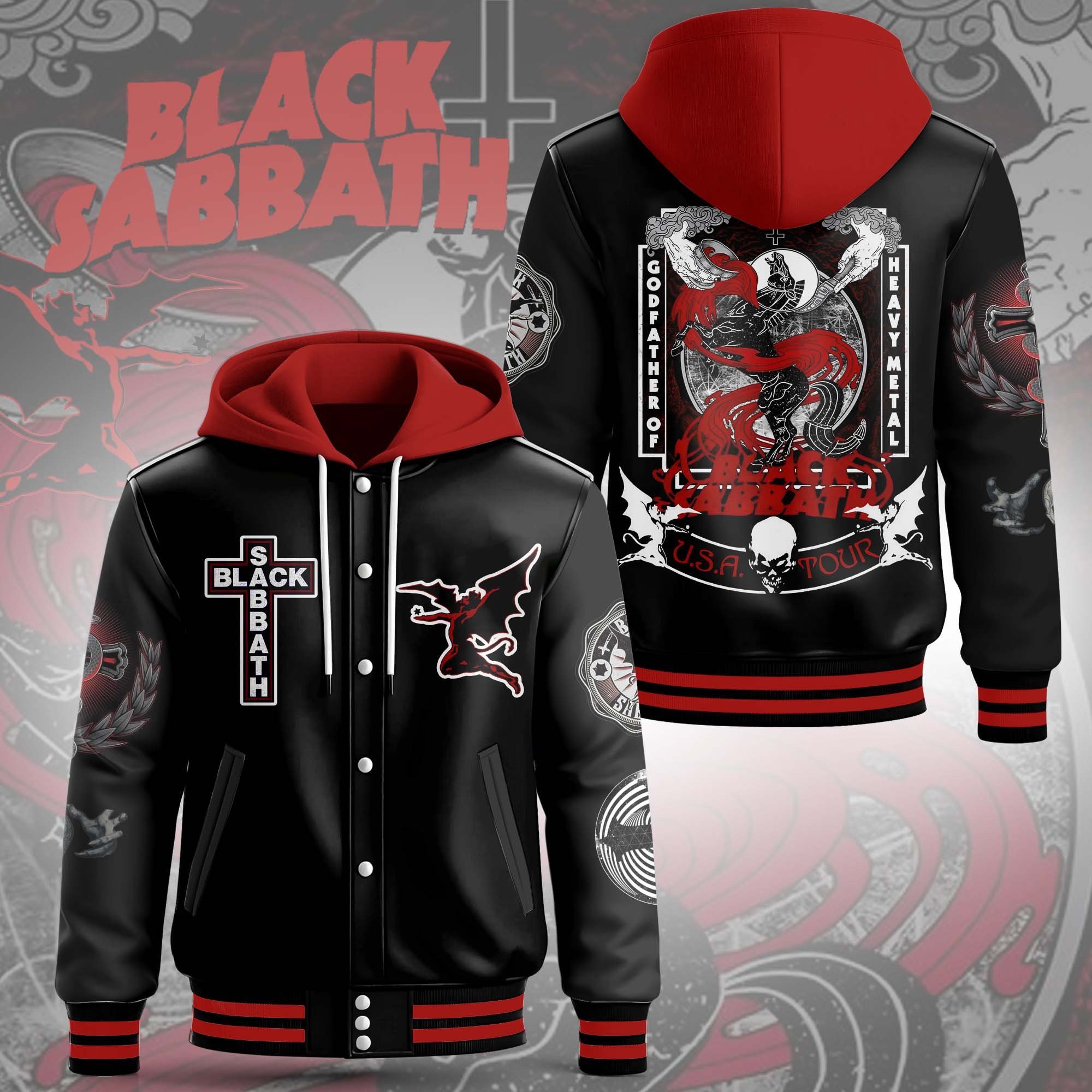 Black Sabbath Music Style Hooded Baseball Jacket For Fans