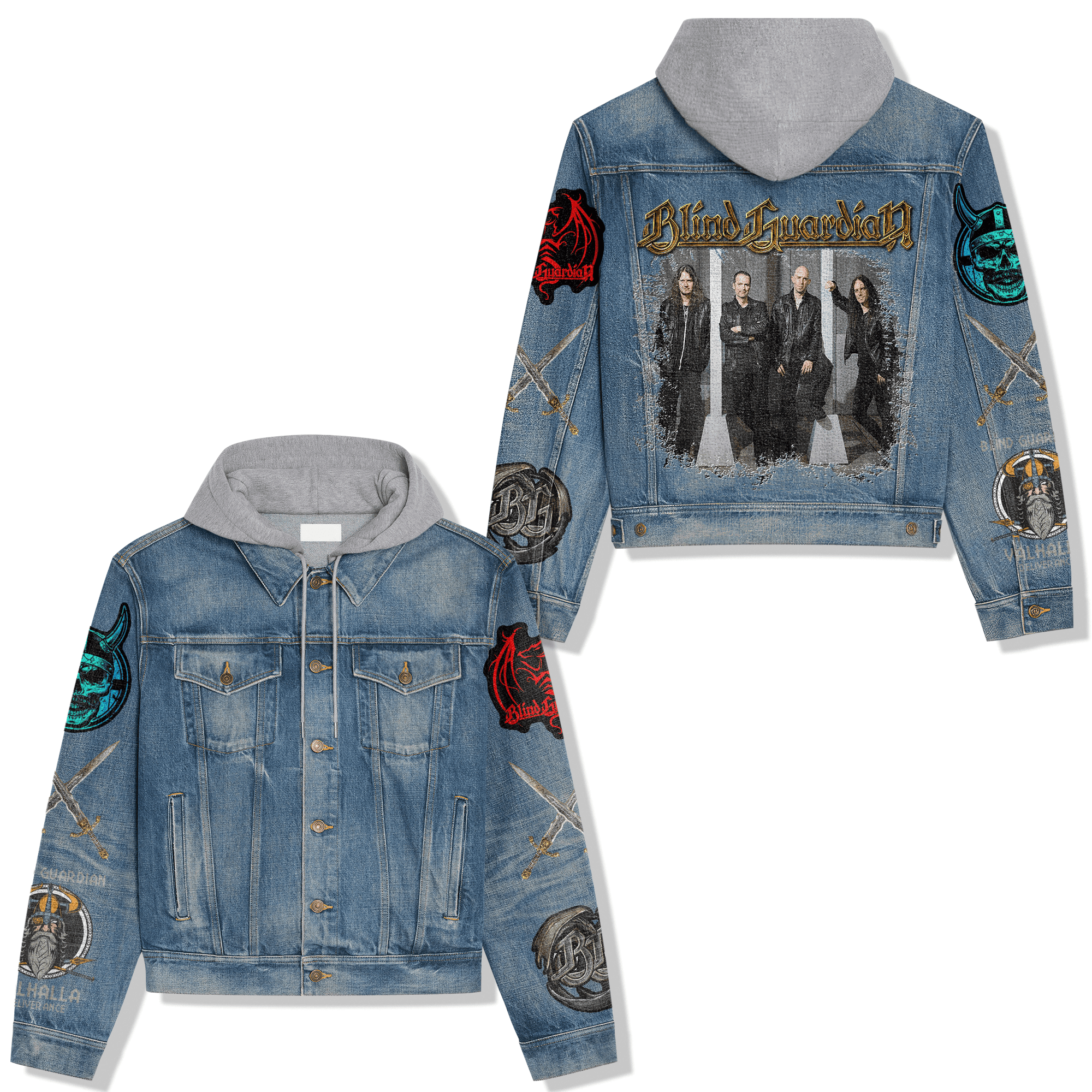 Blind Guardian Music Style Hooded Denim Jacket For Fans