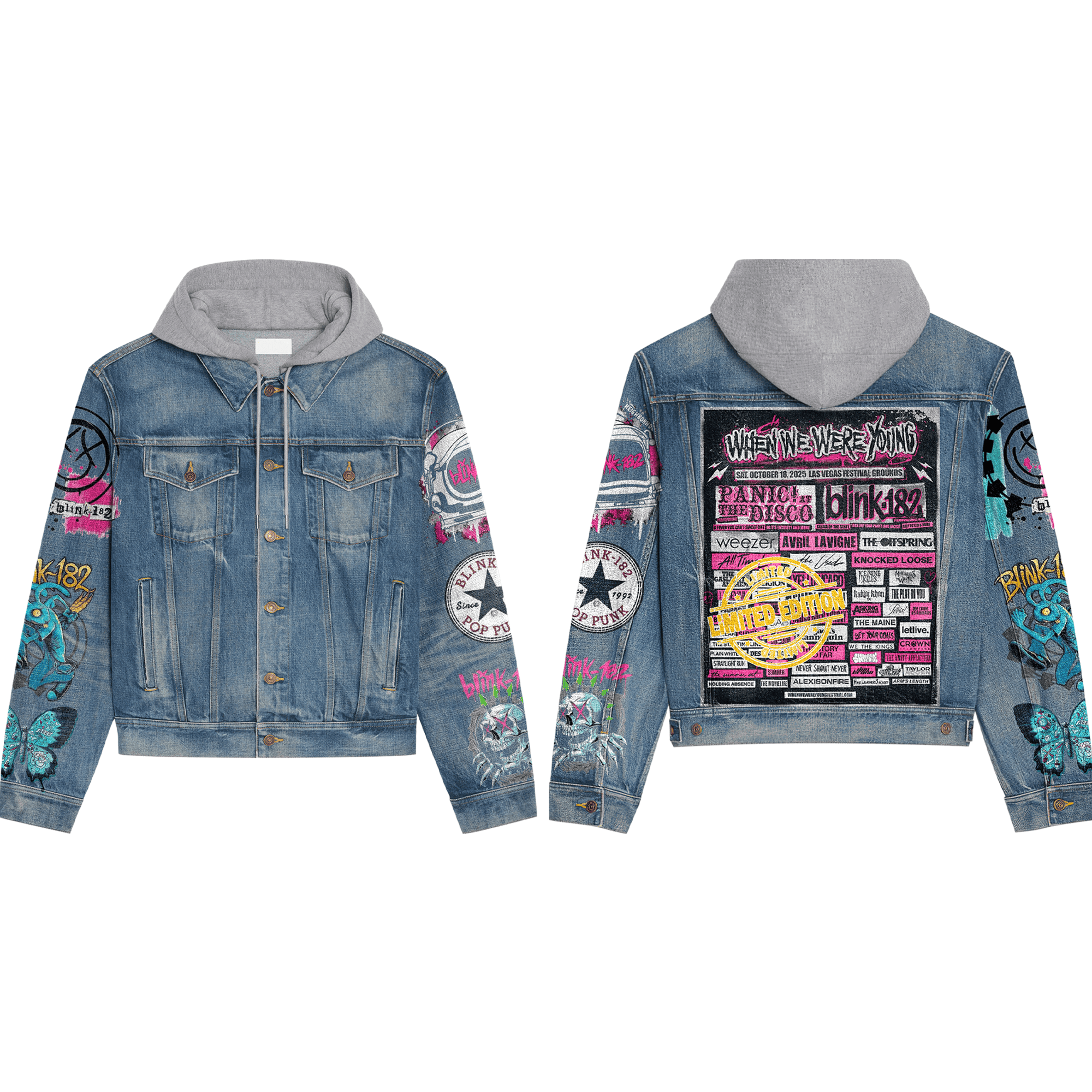 Blink-182 Music Style Hooded Denim Jacket For Fans