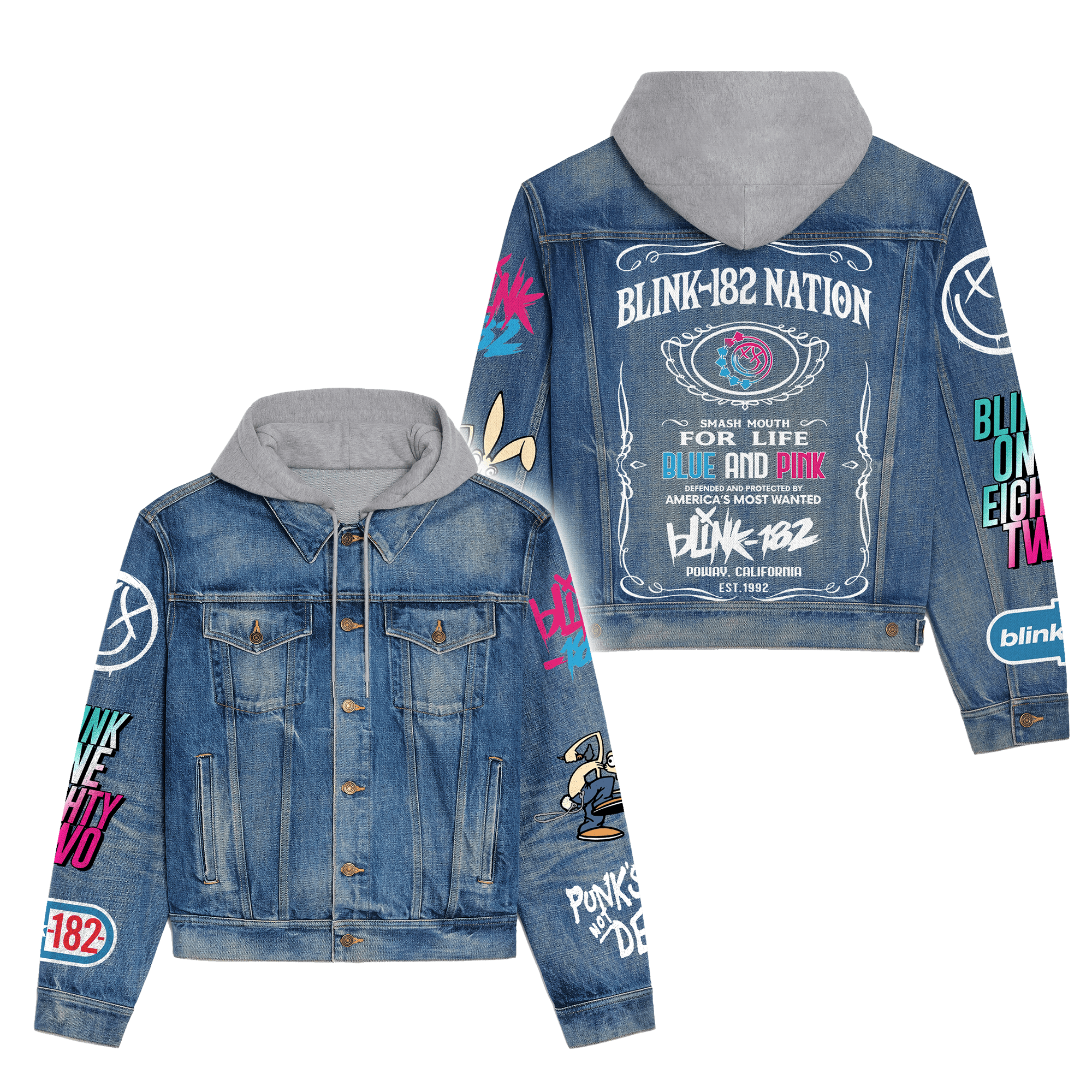 Blink-182 Music Style Hooded Denim Jacket For Fans