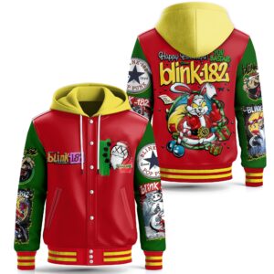 Blink-182 Music Style Leather Baseball Jacket With Hooded For Fans