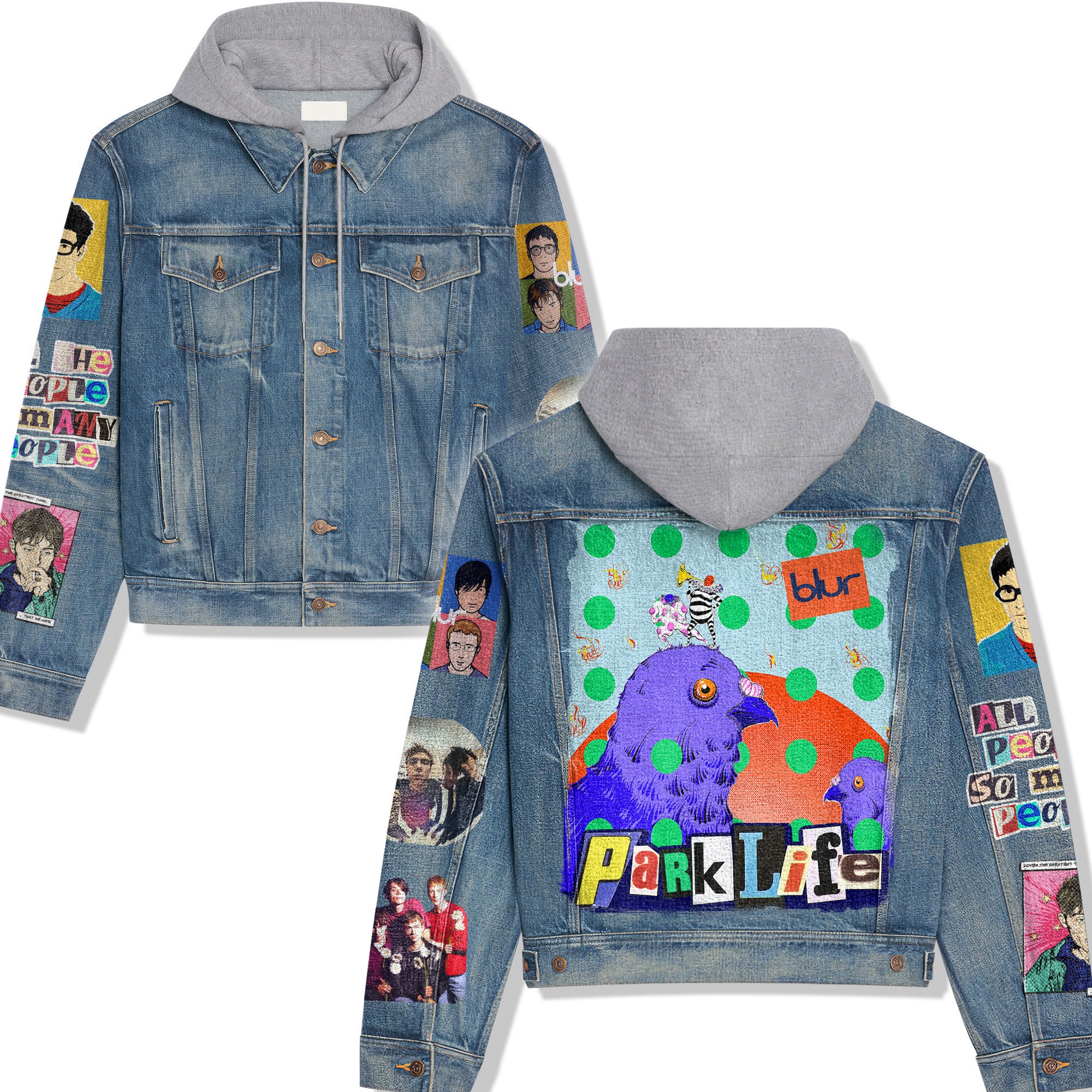 Blur Music Style Hooded Denim Jacket For Fans