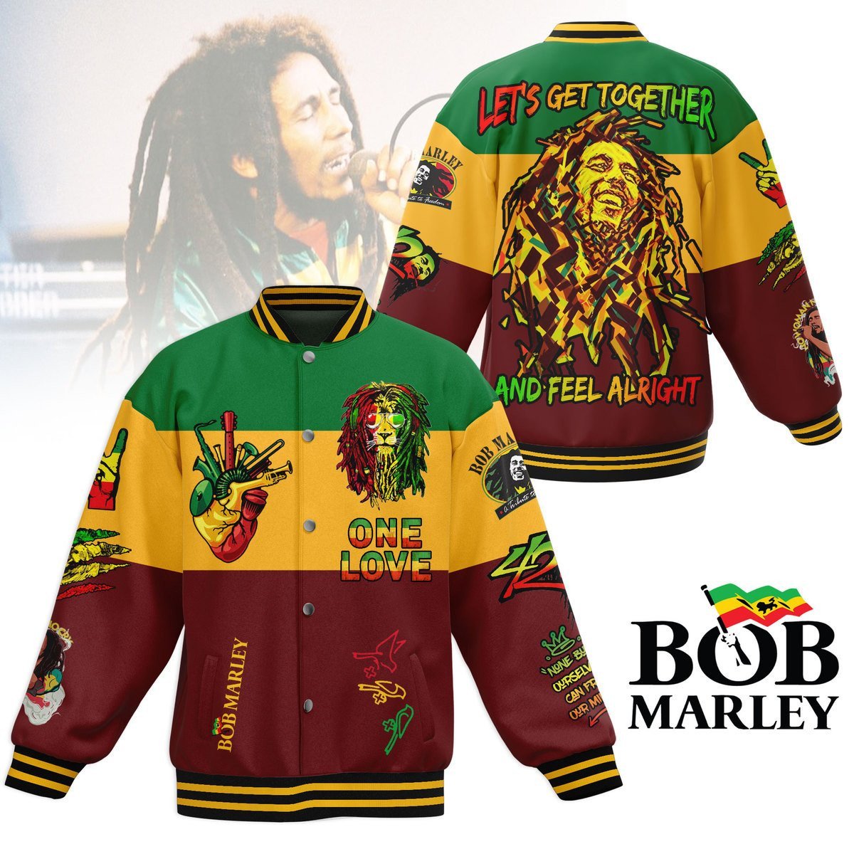 Bob Marley Music Style Baseball Jacket For Fans