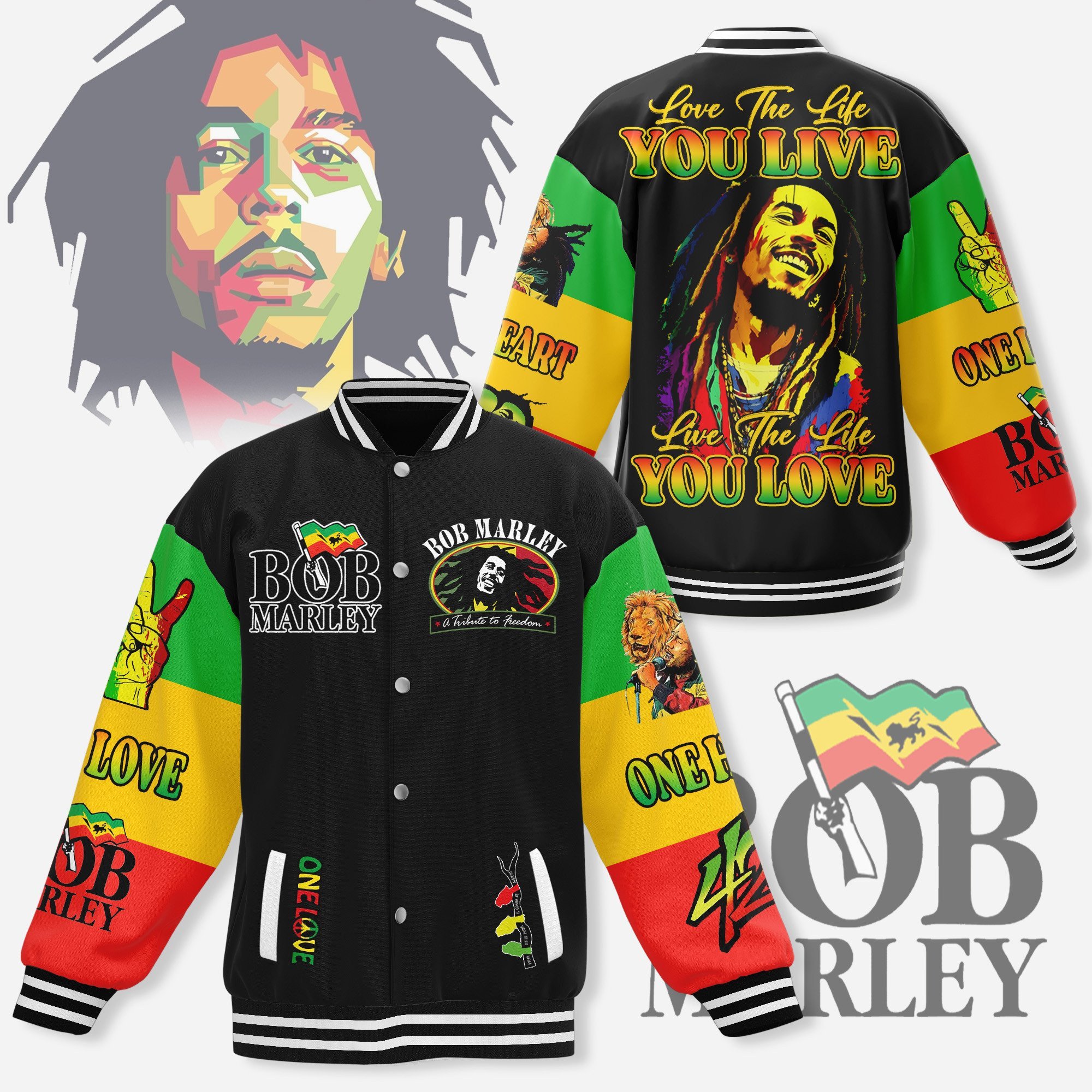 Bob Marley Music Style Baseball Jacket For Fans