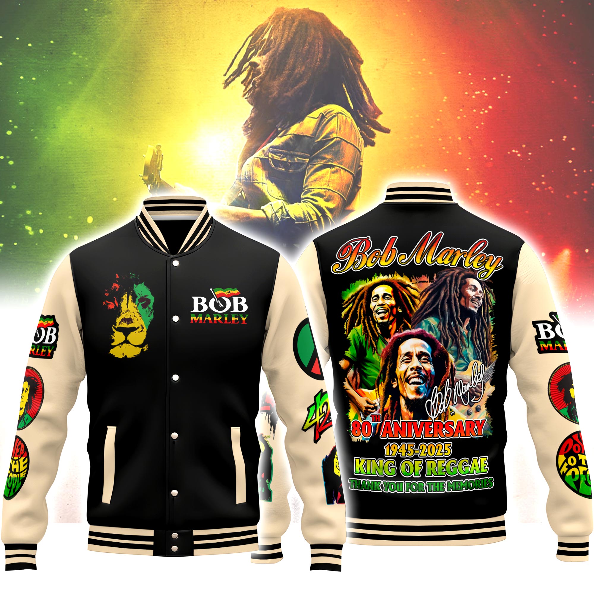 Bob Marley Music Style Baseball Jacket