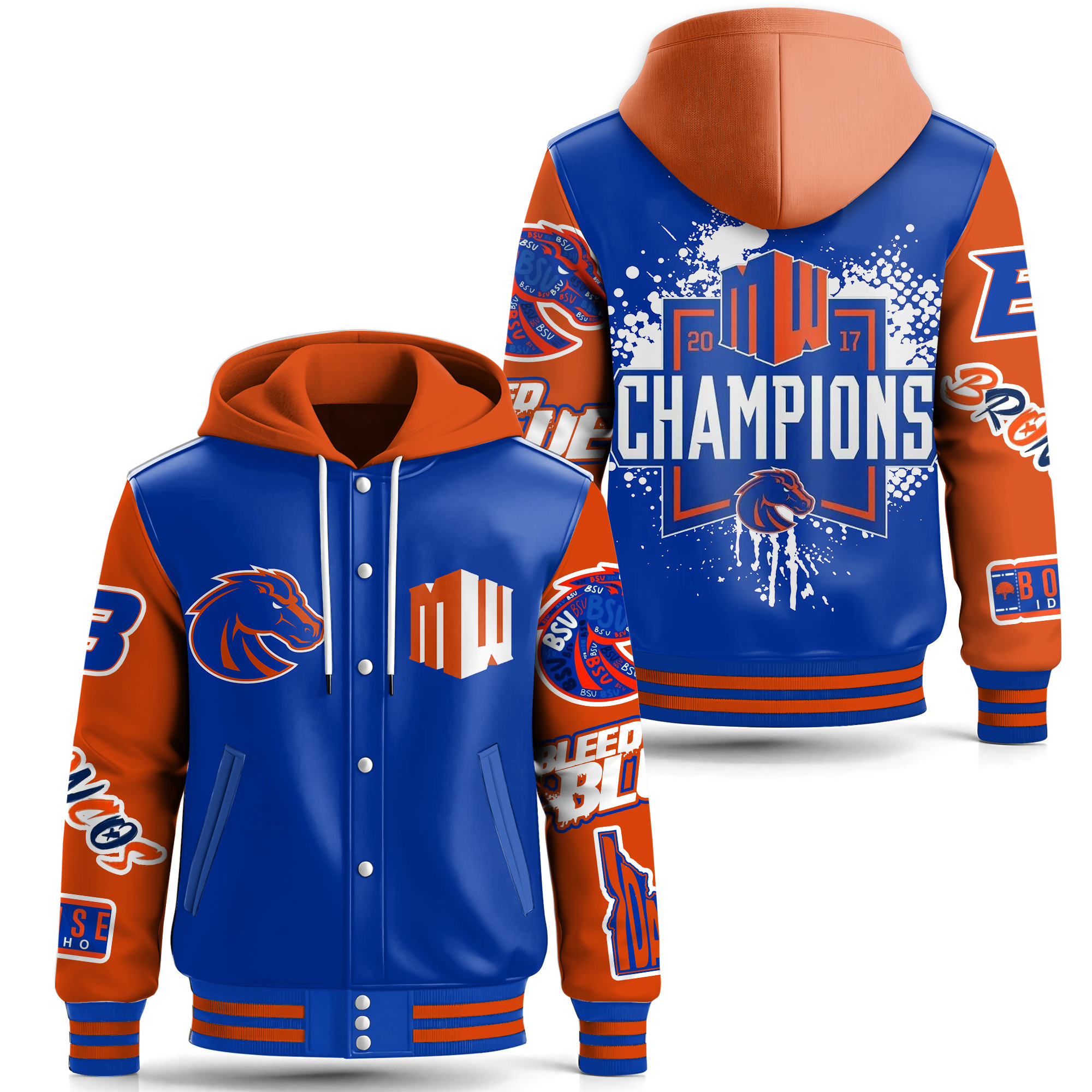 Boise State Broncos NCAA Style Leather Baseball Jacket With Hooded For Fans