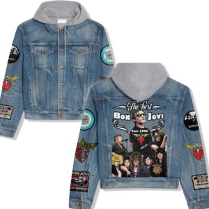 Bon Jovi Music Style Hooded Denim Jacket For Fans