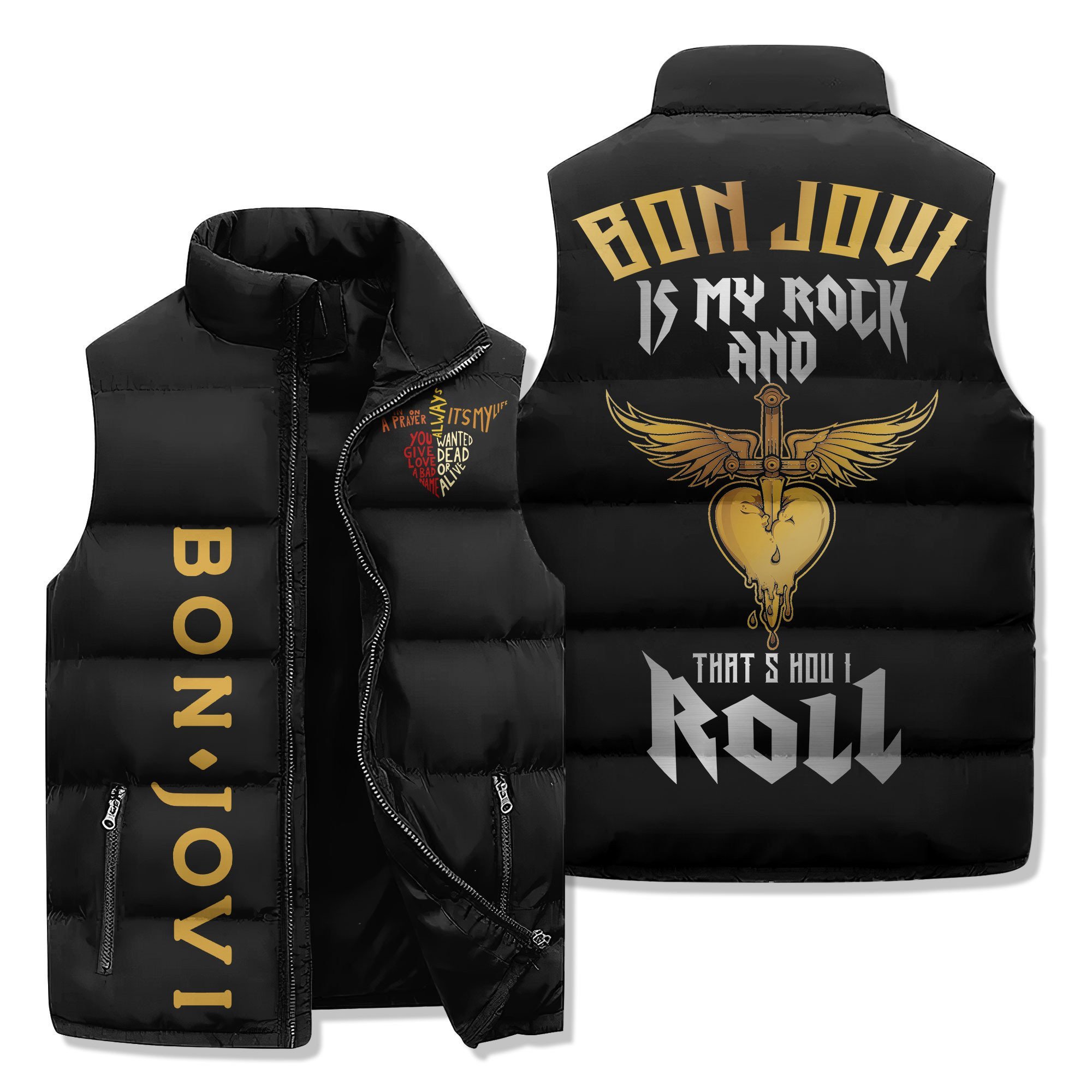 Bon Jovi Music Style Sleeveless Puffer Jacket For Fans