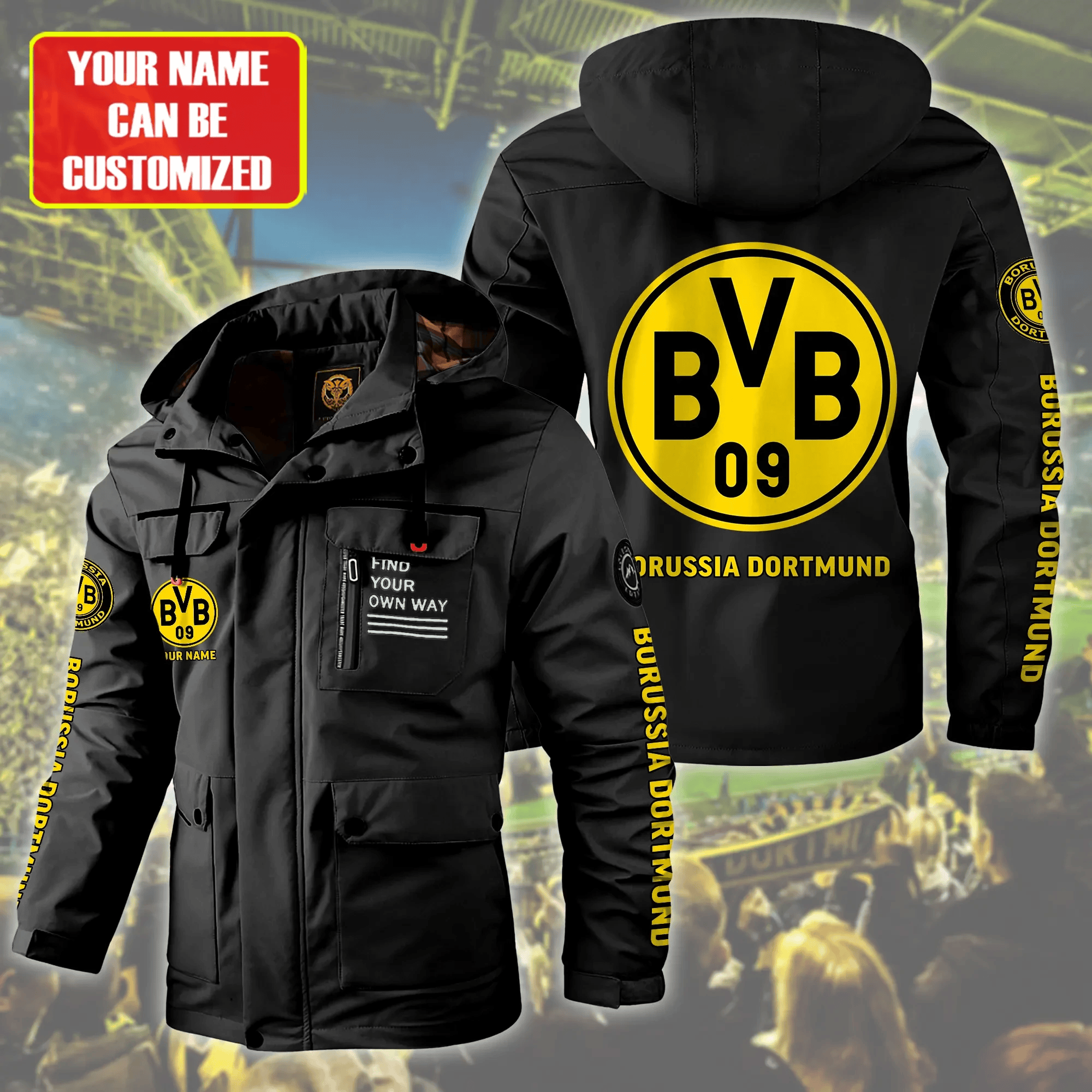Borussia Dortmund Bundesliga Style Parka Jacket For Fans