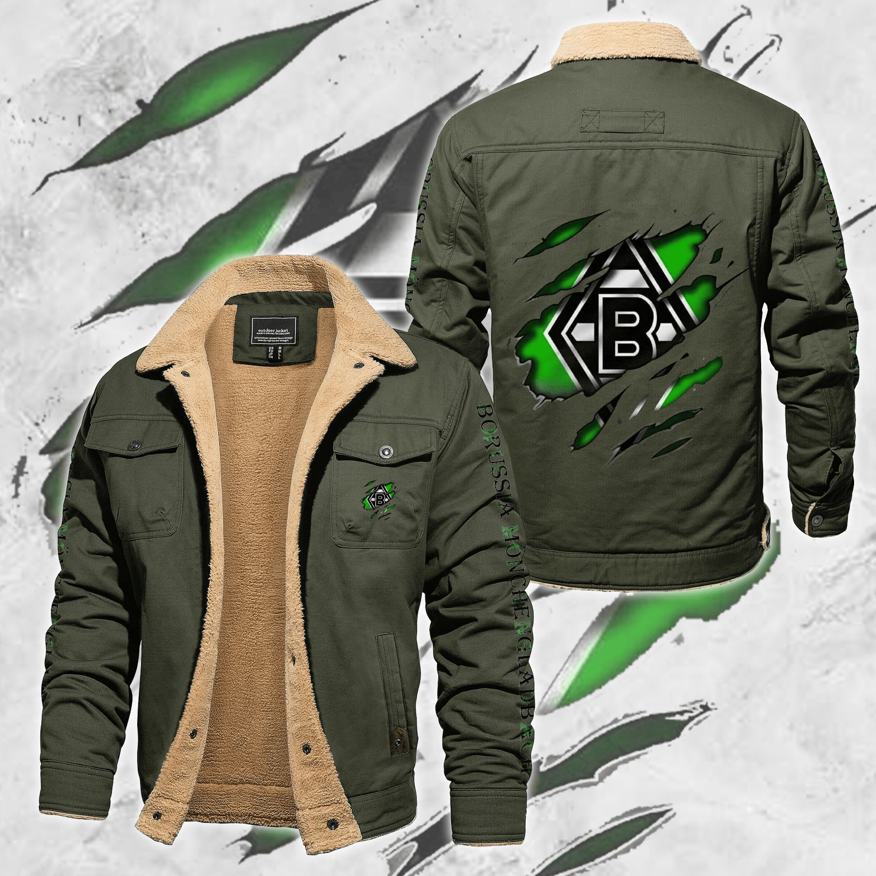 Borussia Mönchengladbach Bundesliga Style Fleece Thermal Cotton Jacket For Fans