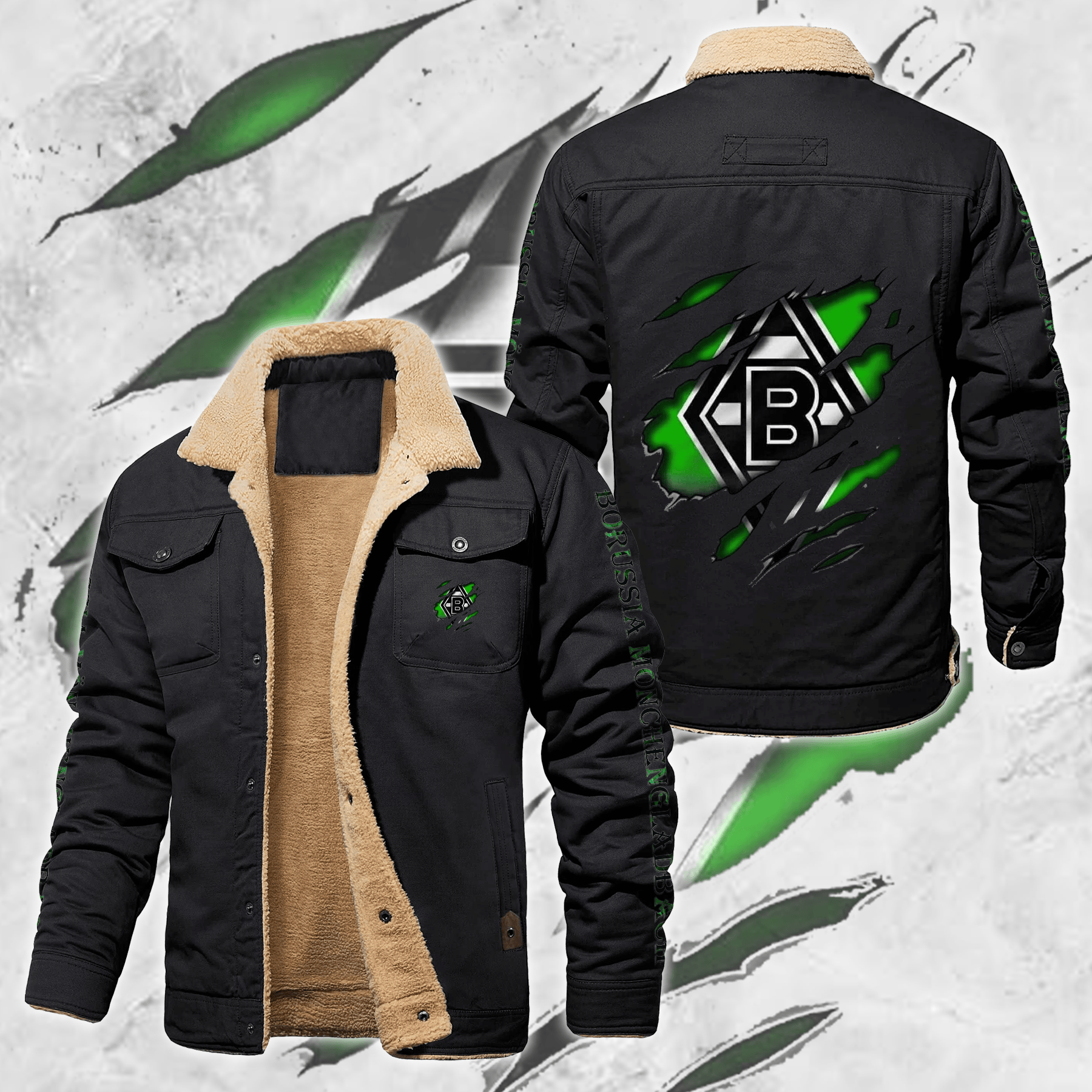 Borussia Mönchengladbach Bundesliga Style Fleece Thermal Cotton Jacket For Fans