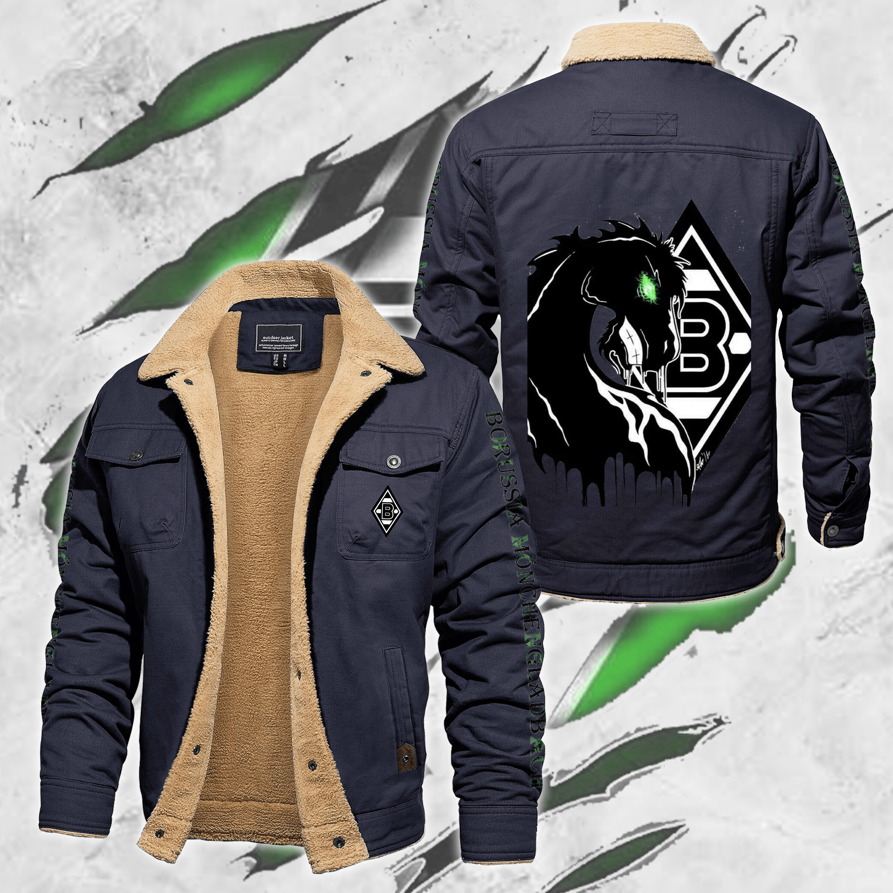 Borussia Mönchengladbach Bundesliga Style Fleece Thermal Cotton Jacket For Fans
