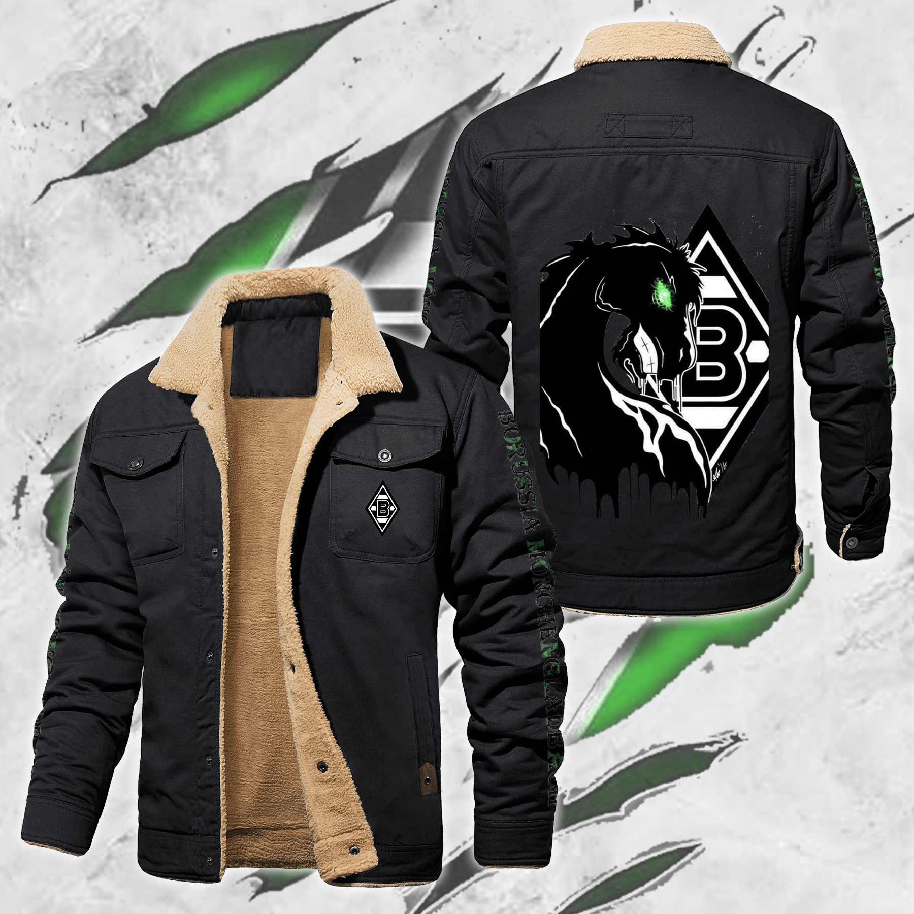 Borussia Mönchengladbach Bundesliga Style Fleece Thermal Cotton Jacket For Fans