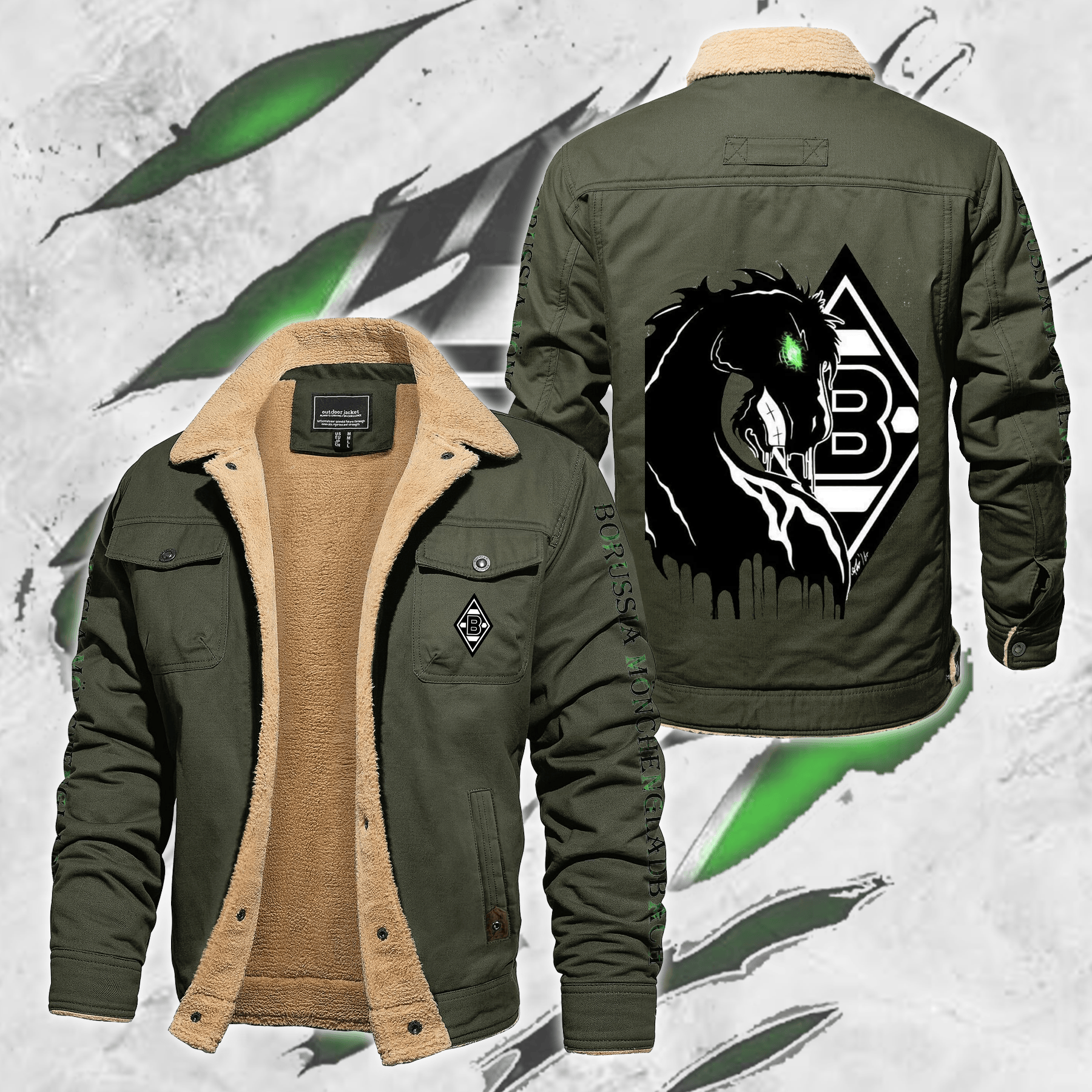 Borussia Mönchengladbach Bundesliga Style Fleece Thermal Cotton Jacket For Fans