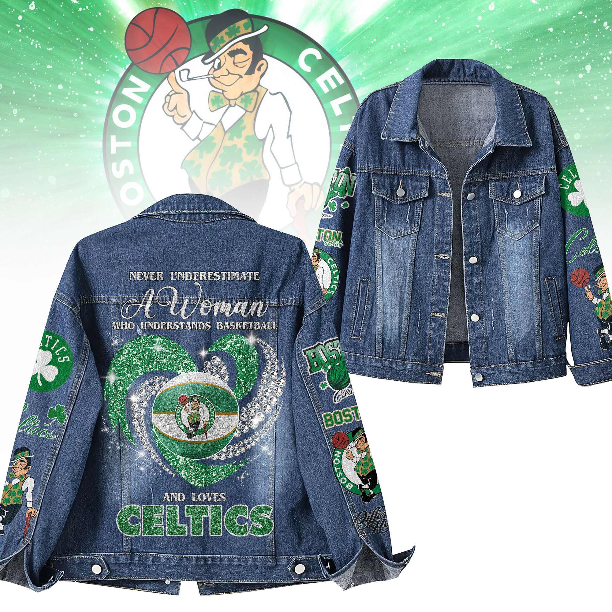 Boston Celtics NBA Denim Jacket Gift For Fans