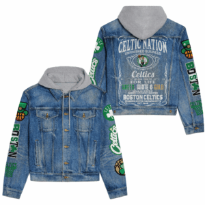 Boston Celtics NBA Style Hooded Denim Jacket For Fans