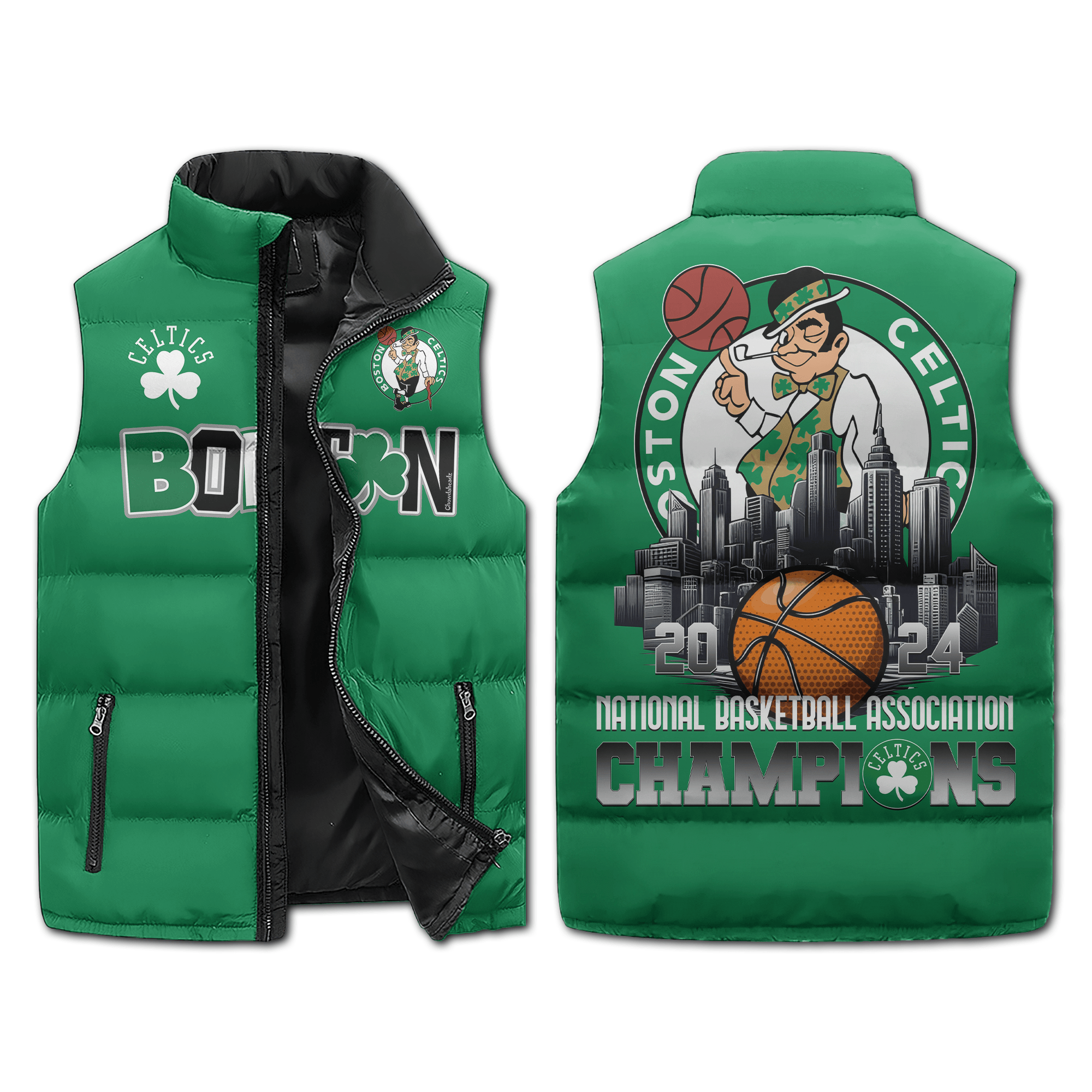 Boston Celtics NBA Style Sleeveless Puffer Jacket For Fans