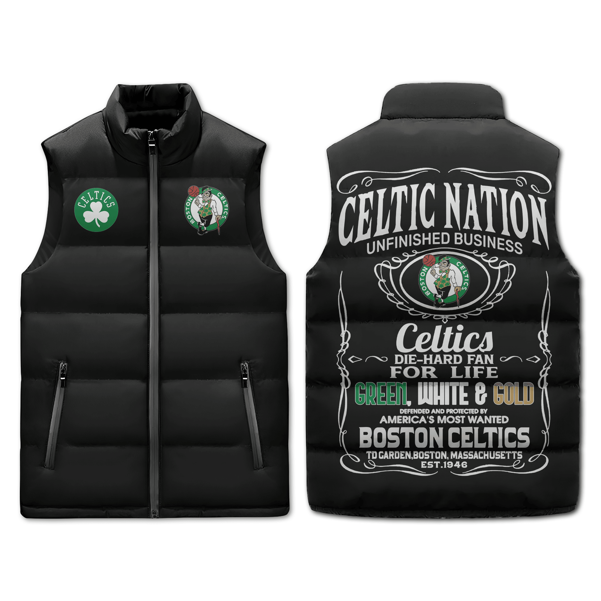 Boston Celtics NBA Style Sleeveless Puffer Jacket For Fans