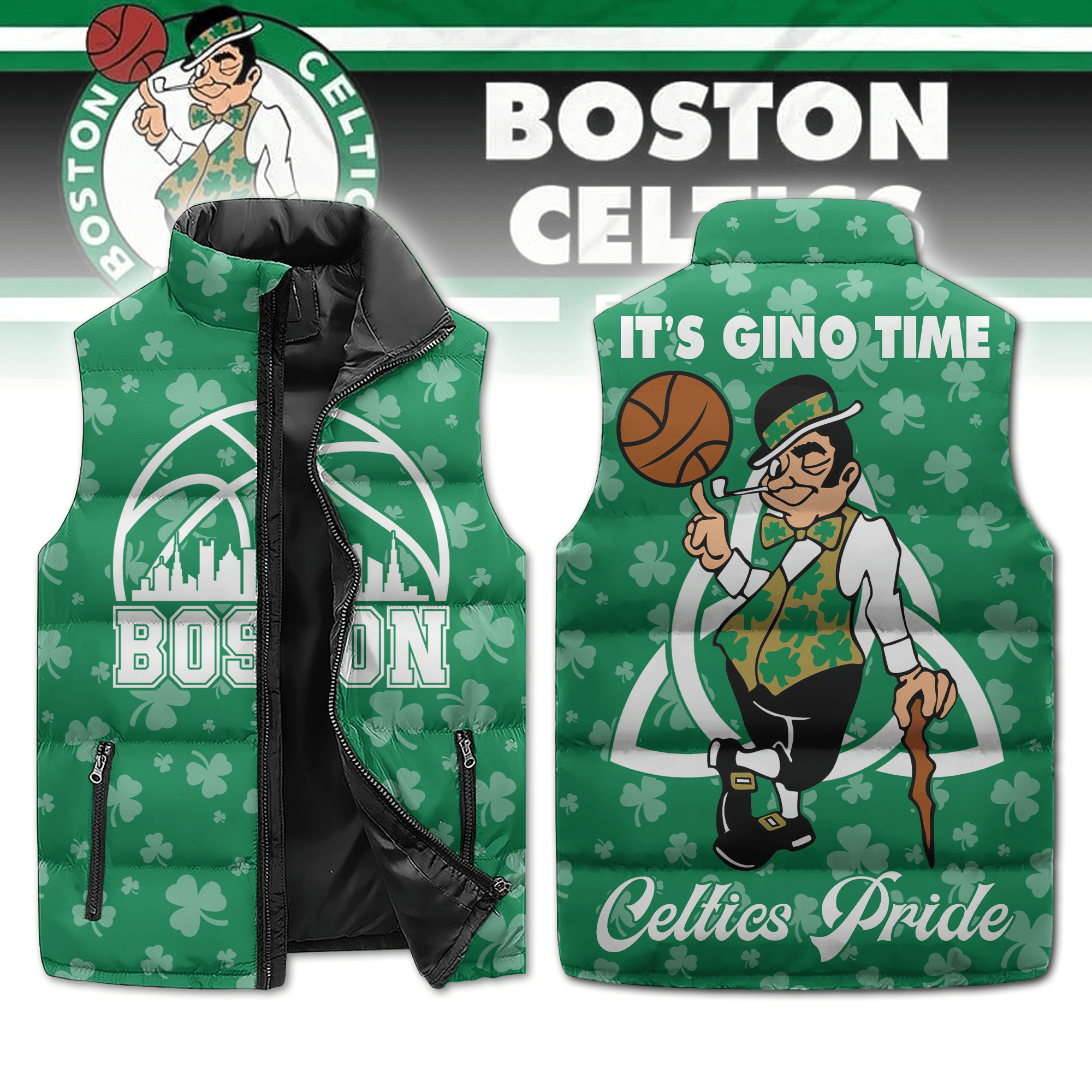 Boston Celtics NBA Style Sleeveless Puffer Jacket For Fans