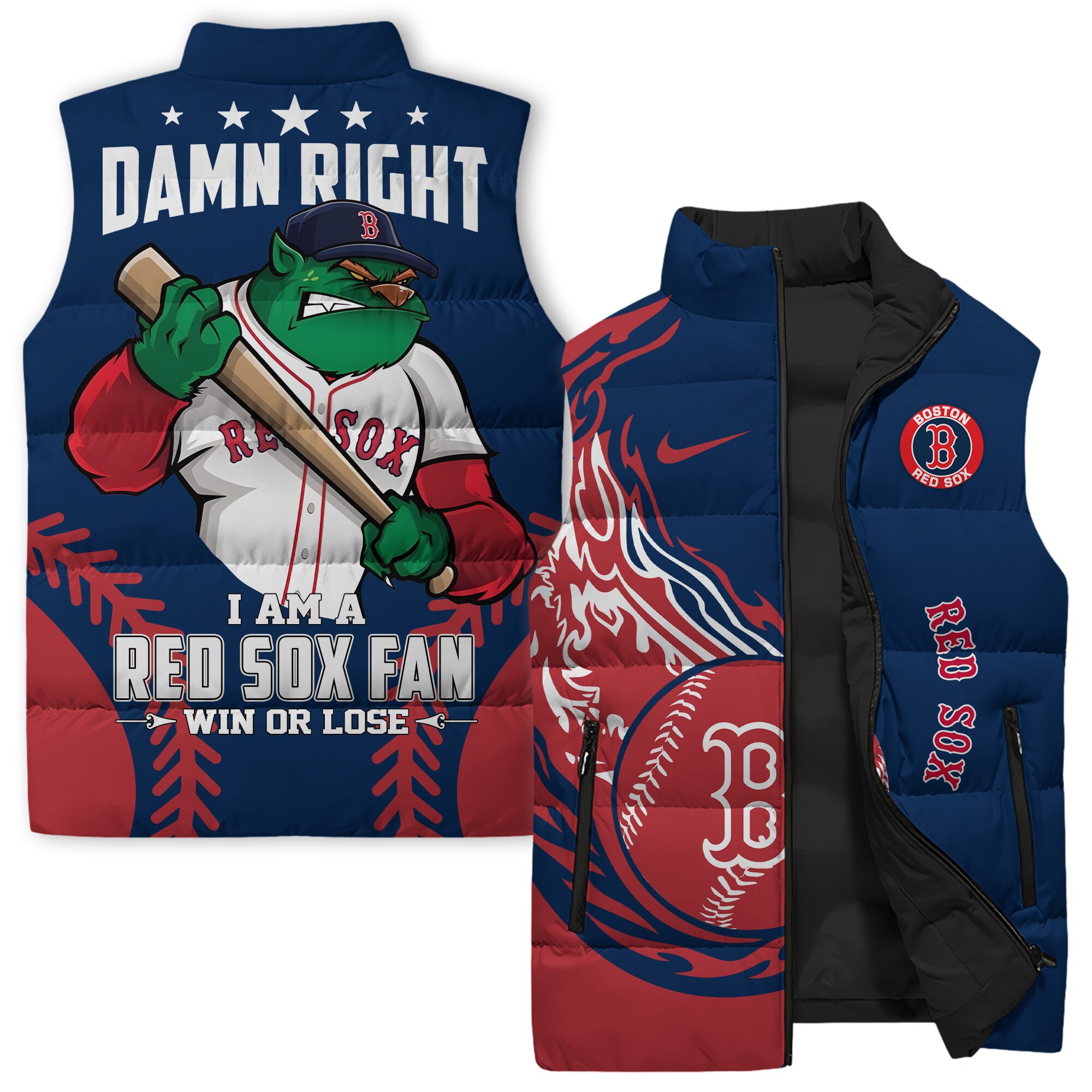 Boston Red Sox MLB Style Sleeveless Puffer Jacket For Fans