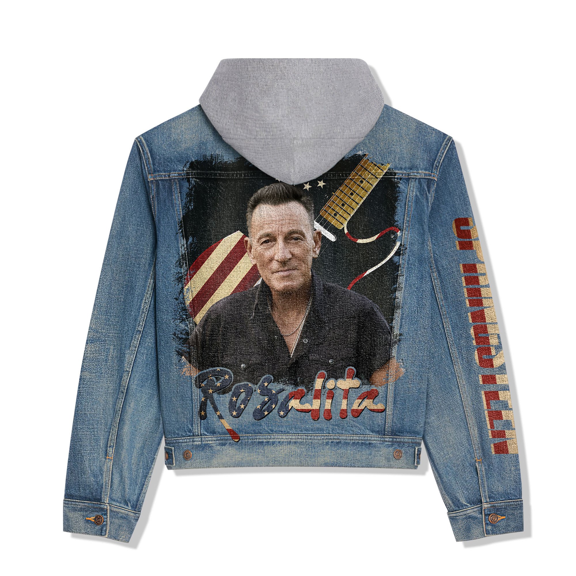 Bruce Springsteen Music Style Hooded Denim Jacket For Fans