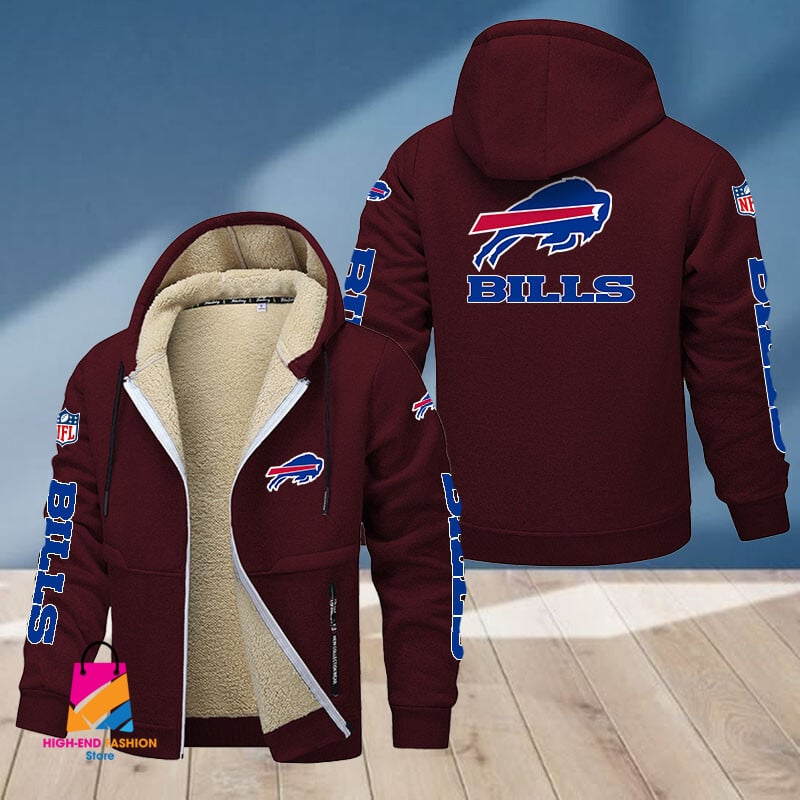 Buffalo Bills NFL Style Fleece Zip Hoodie Jacket For Fans