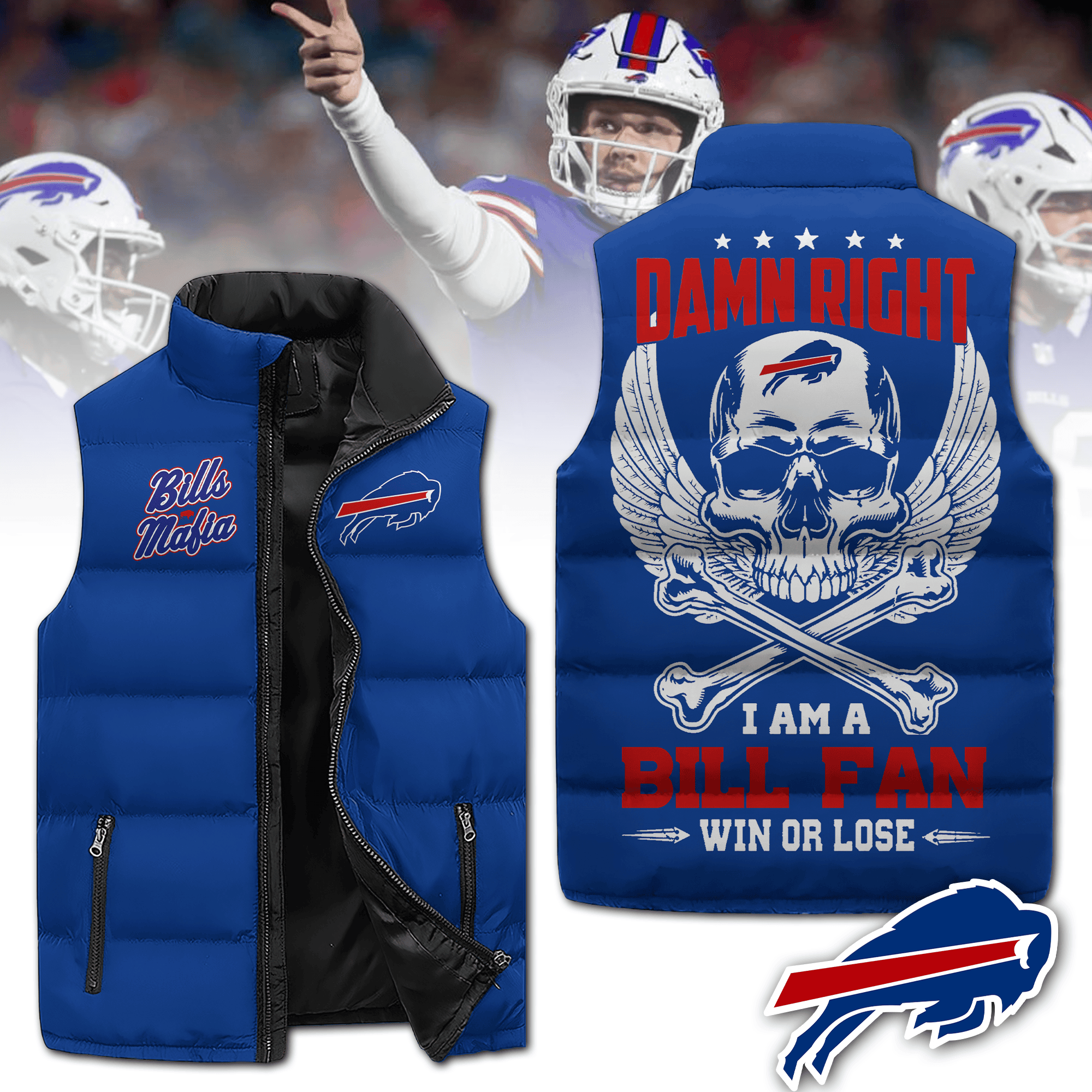 Buffalo Bills NFL Style Sleeveless Puffer Jacket For Fans