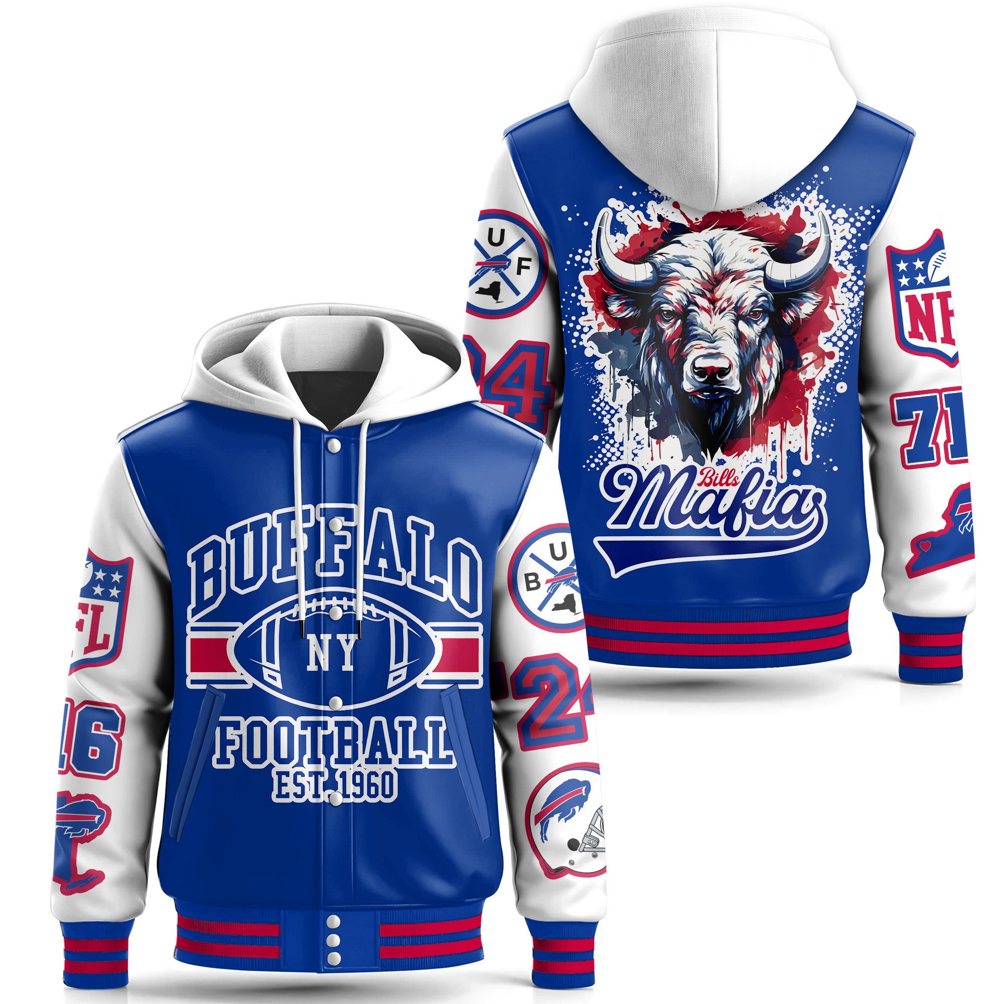 Buffalo Bulls NCAA Style Leather Baseball Jacket With Hooded For Fans