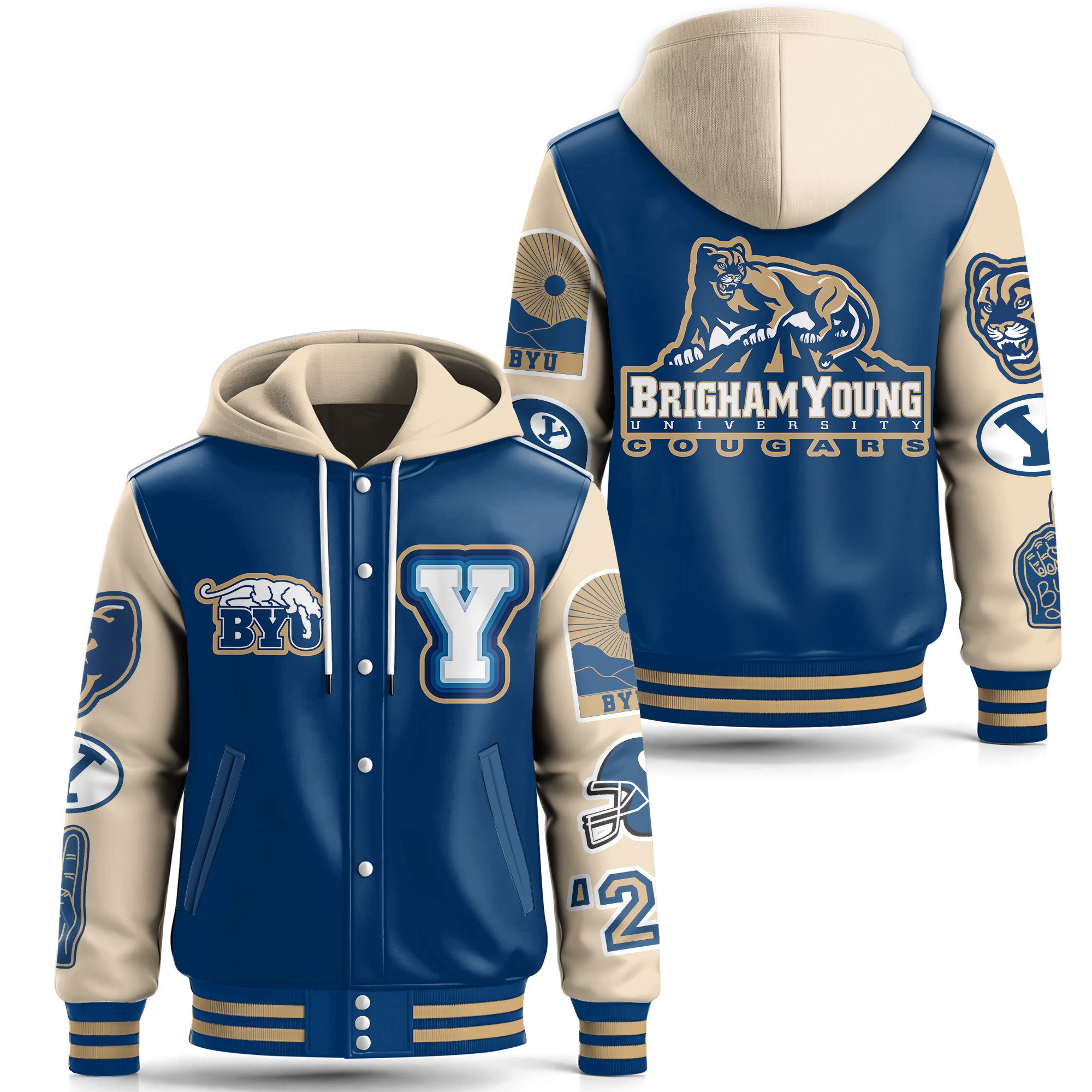 BYU Cougars NCAA Style Leather Baseball Jacket With Hooded For Fans