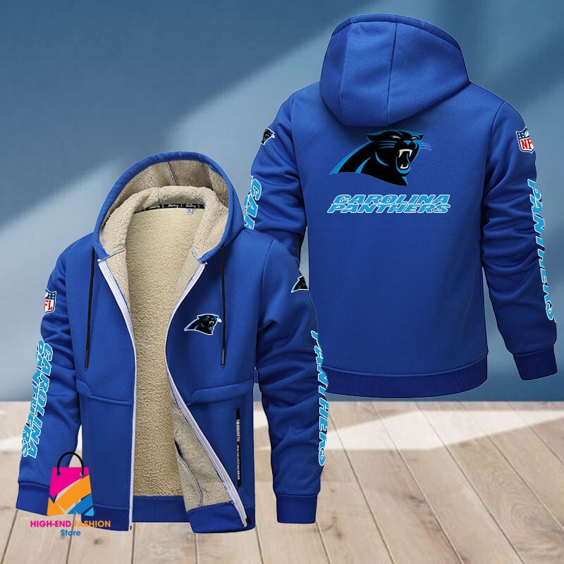 Carolina Panthers NFL Style Fleece Zip Hoodie Jacket For Fans
