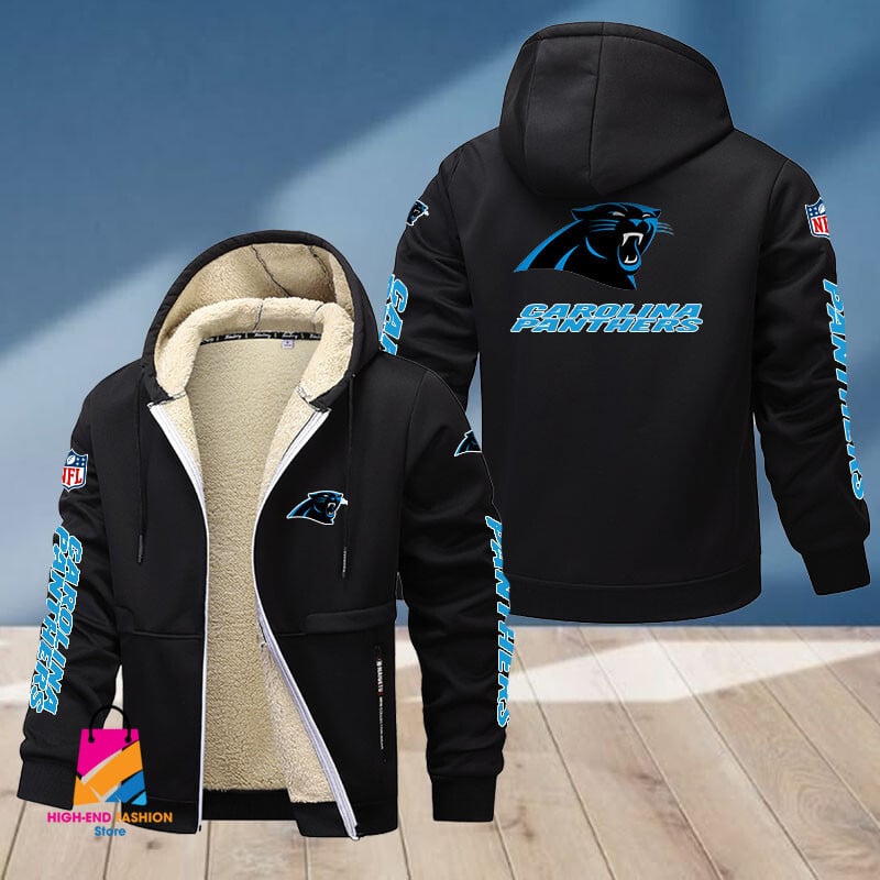 Carolina Panthers NFL Style Fleece Zip Hoodie Jacket For Fans