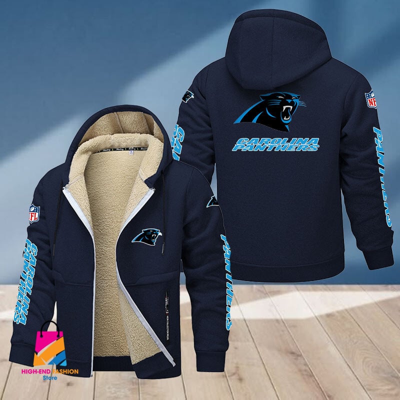 Carolina Panthers NFL Style Fleece Zip Hoodie Jacket For Fans