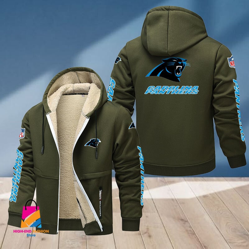 Carolina Panthers NFL Style Fleece Zip Hoodie Jacket For Fans