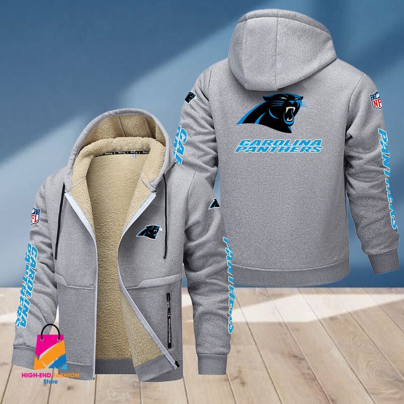 Carolina Panthers NFL Style Fleece Zip Hoodie Jacket For Fans