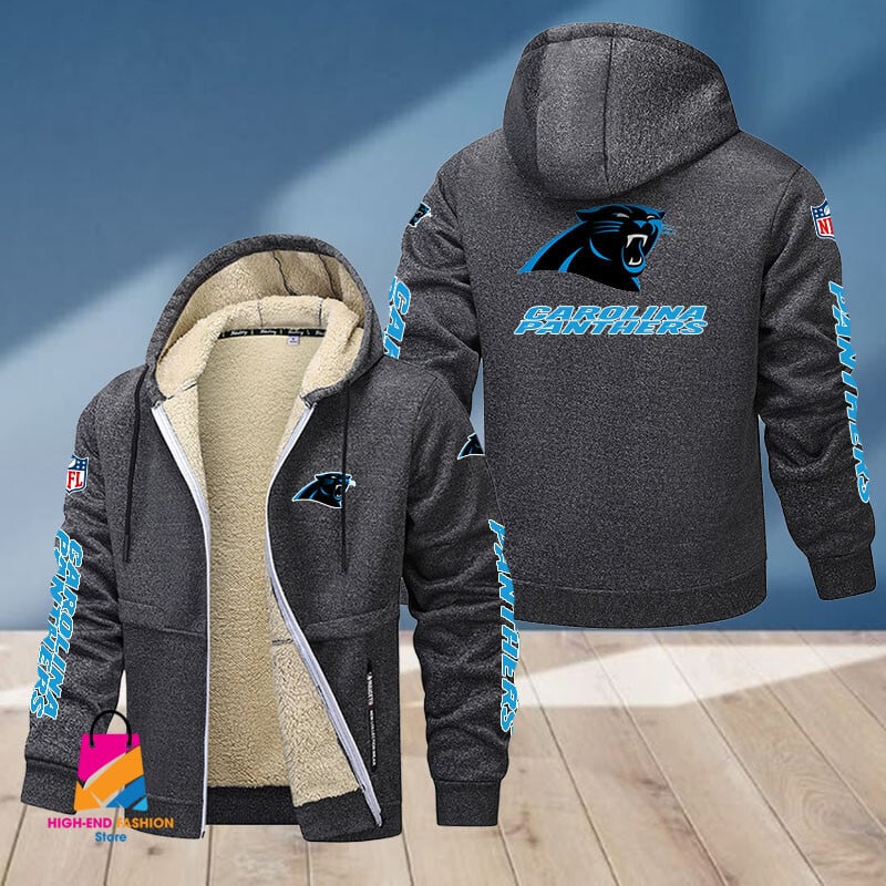 Carolina Panthers NFL Style Fleece Zip Hoodie Jacket For Fans