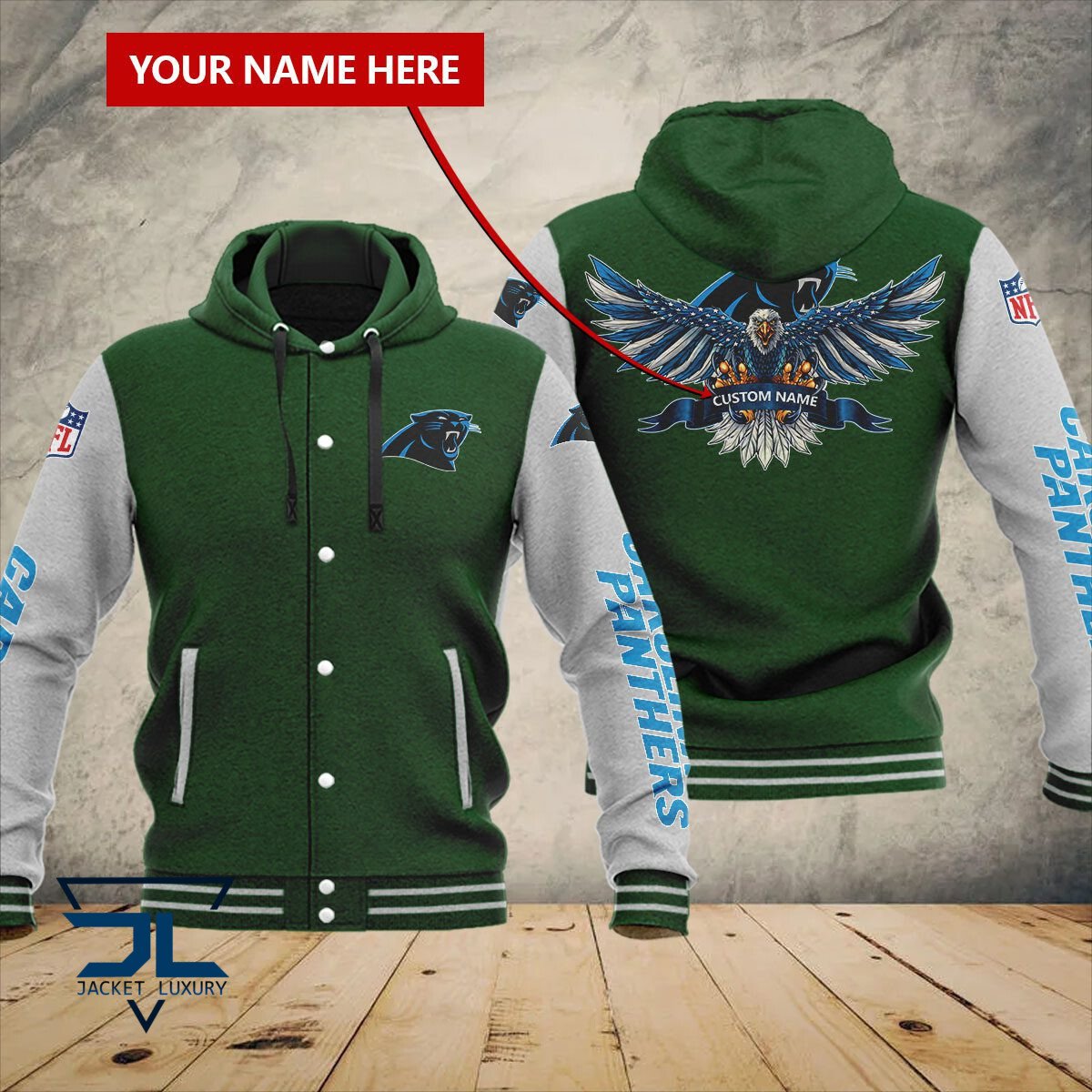 Carolina Panthers NFL Style Hooded Baseball Jacket For Fan
