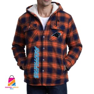 Carolina Panthers NFL Style Zip Fleece Flannel Jacket For Fans
