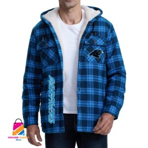 Carolina Panthers NFL Style Zip Fleece Flannel Jacket For Fans
