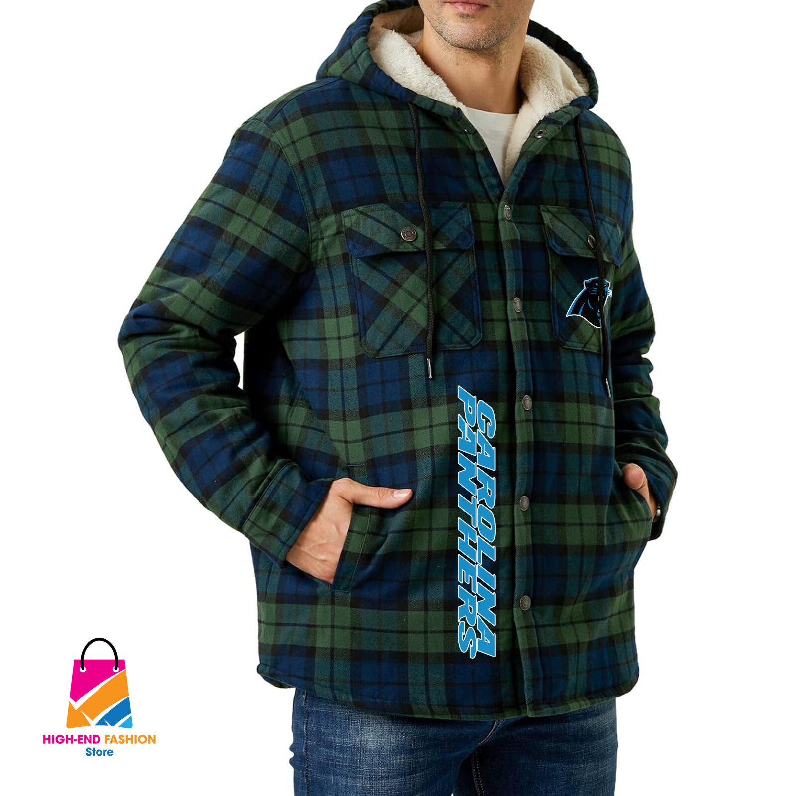 Carolina Panthers NFL Style Zip Fleece Flannel Jacket For Fans
