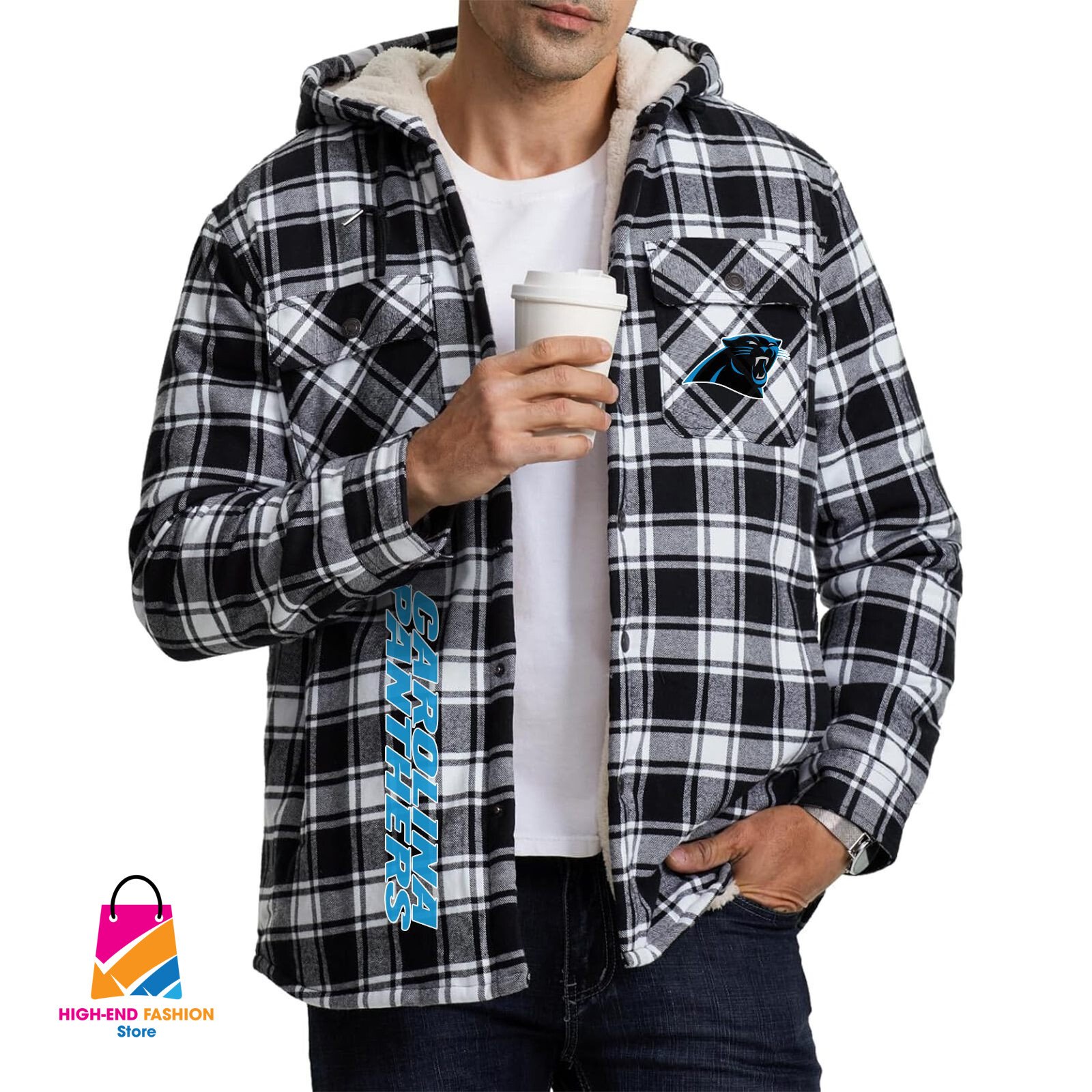 Carolina Panthers NFL Style Zip Fleece Flannel Jacket For Fans