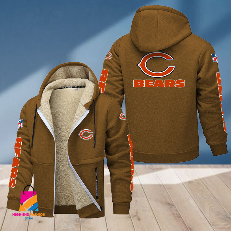 Chicago Bears NFL Style Fleece Zip Hoodie Jacket For Fans